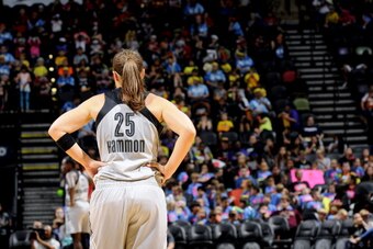 SAN ANTONIO - June 24: Becky Hammon #25 of the San Antonio Stars stands on the court during a game against the Washington Mystics at the AT&T Center on June 24, 2014 in San Antonio, Texas. NOTE TO USER: User expressly acknowledges and agrees that, by down