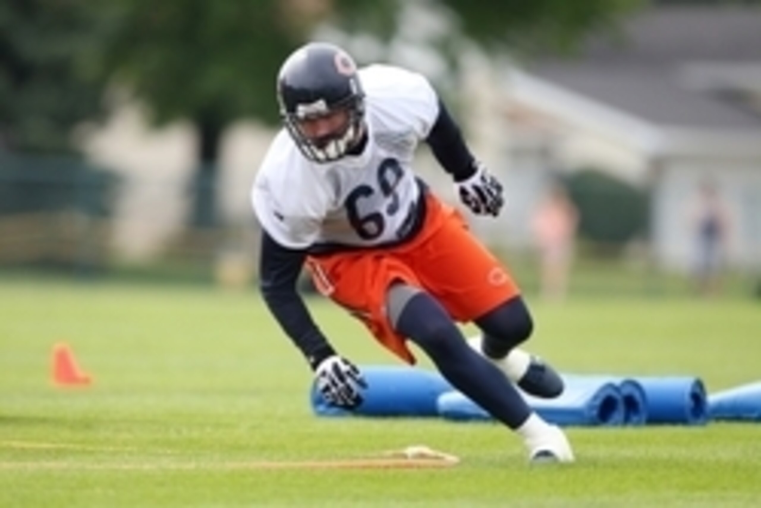 Jul 25, 2014; Chicago, IL, USA; Chicago Bears defensive end Jared Allen goes through drills during training camp at Olivet Nazarene University. Mandatory Credit: Jerry Lai-USA TODAY Sports