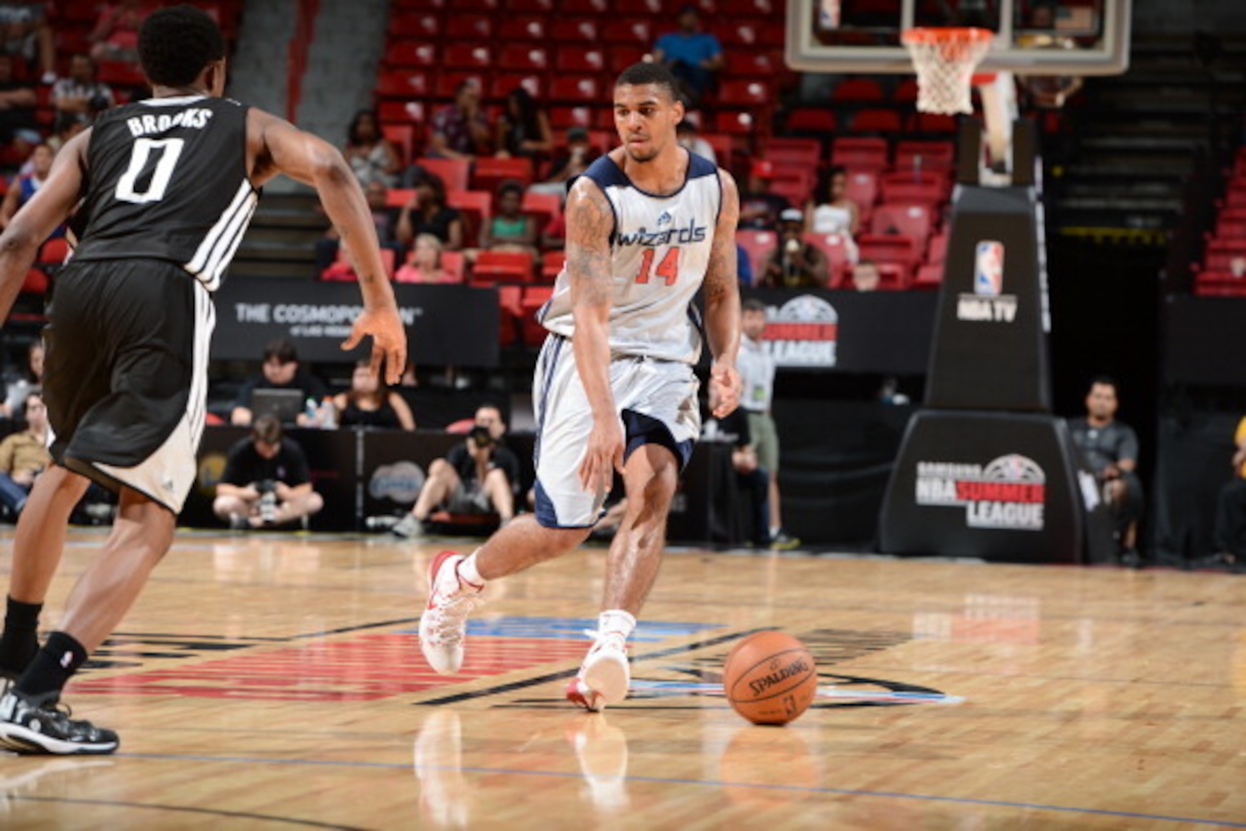 LAS VEGAS, NV - JULY 20: Glen Rice Jr. #14 of the Washington Wizards moves the ball up-court against the Sacramento Kings at the Samsung NBA Summer League 2014 on July 20, 2014 at the Thomas and Mack Center in Las Vegas, Nevada. NOTE TO USER: User express