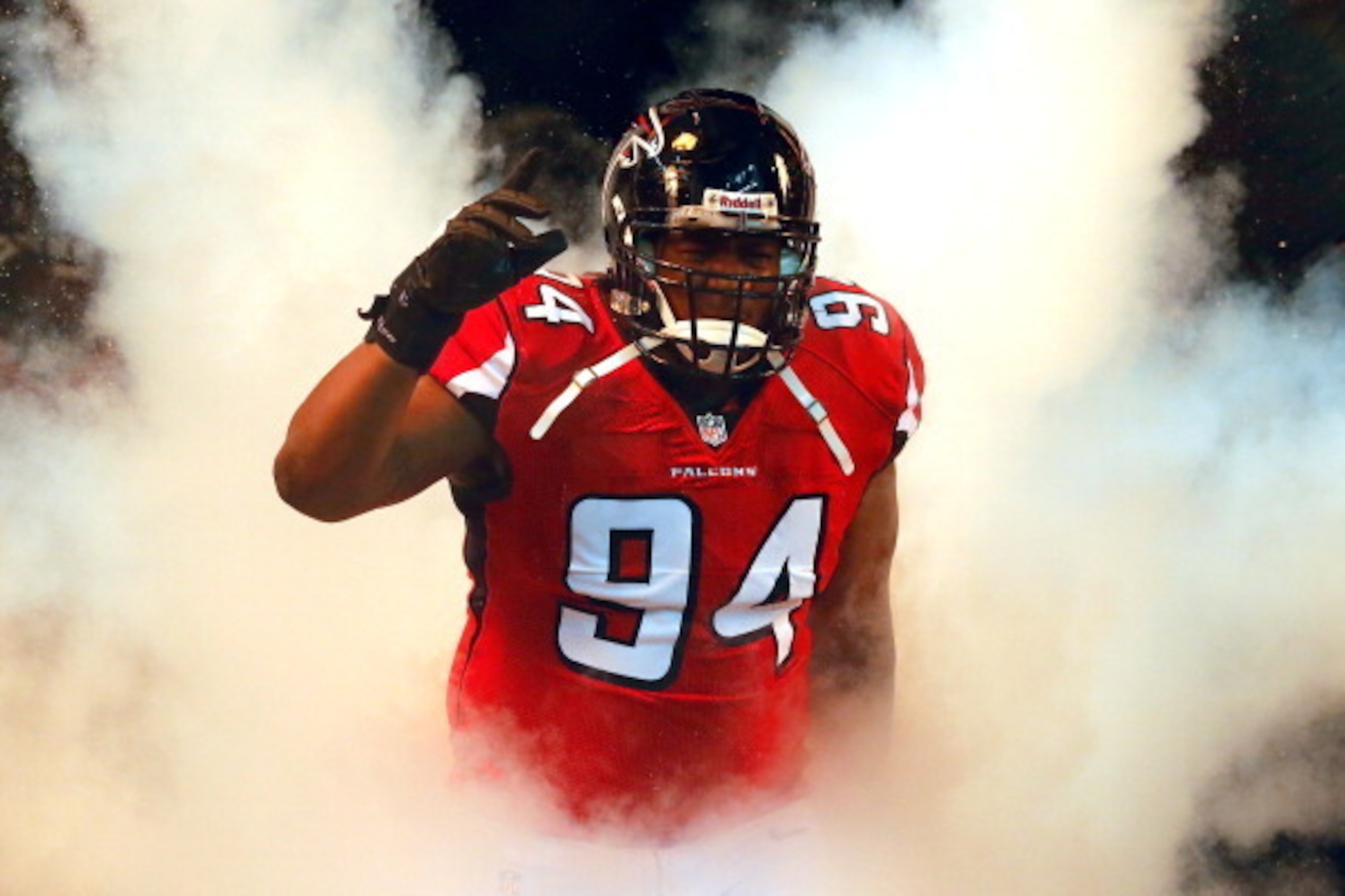 ATLANTA, GA - AUGUST 16:  Peria Jerry #94 of the Atlanta Falcons against the Cincinnati Bengals at Georgia Dome on August 16, 2012 in Atlanta, Georgia.  (Photo by Kevin C. Cox/Getty Images)