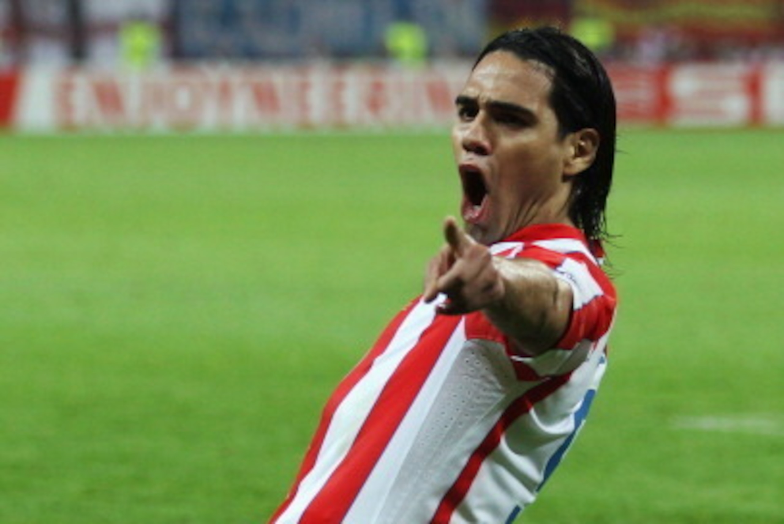 BUCHAREST, ROMANIA - MAY 09:  Radamel Falcao of Atletico Madrid celebrates scoring his team's second goal during the UEFA Europa League Final between Atletico Madrid and Athletic Bilbao at the National Arena on May 9, 2012 in Bucharest, Romania.  (Photo b