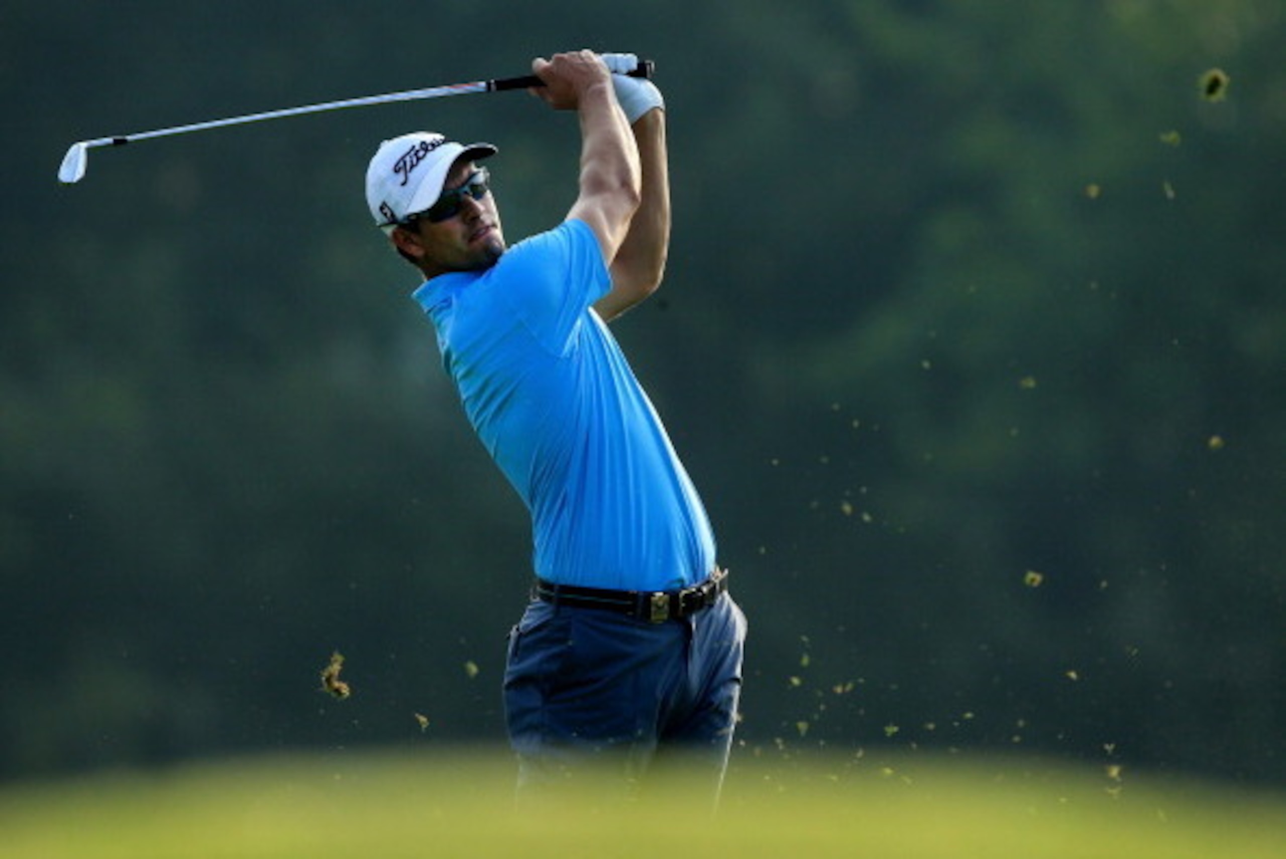 LOUISVILLE, KY - AUGUST 06:  Adam Scott of Australia watches a shot during a practice round prior to the start of the 96th PGA Championship at Valhalla Golf Club on August 6, 2014 in Louisville, Kentucky.  (Photo by David Cannon/Getty Images)