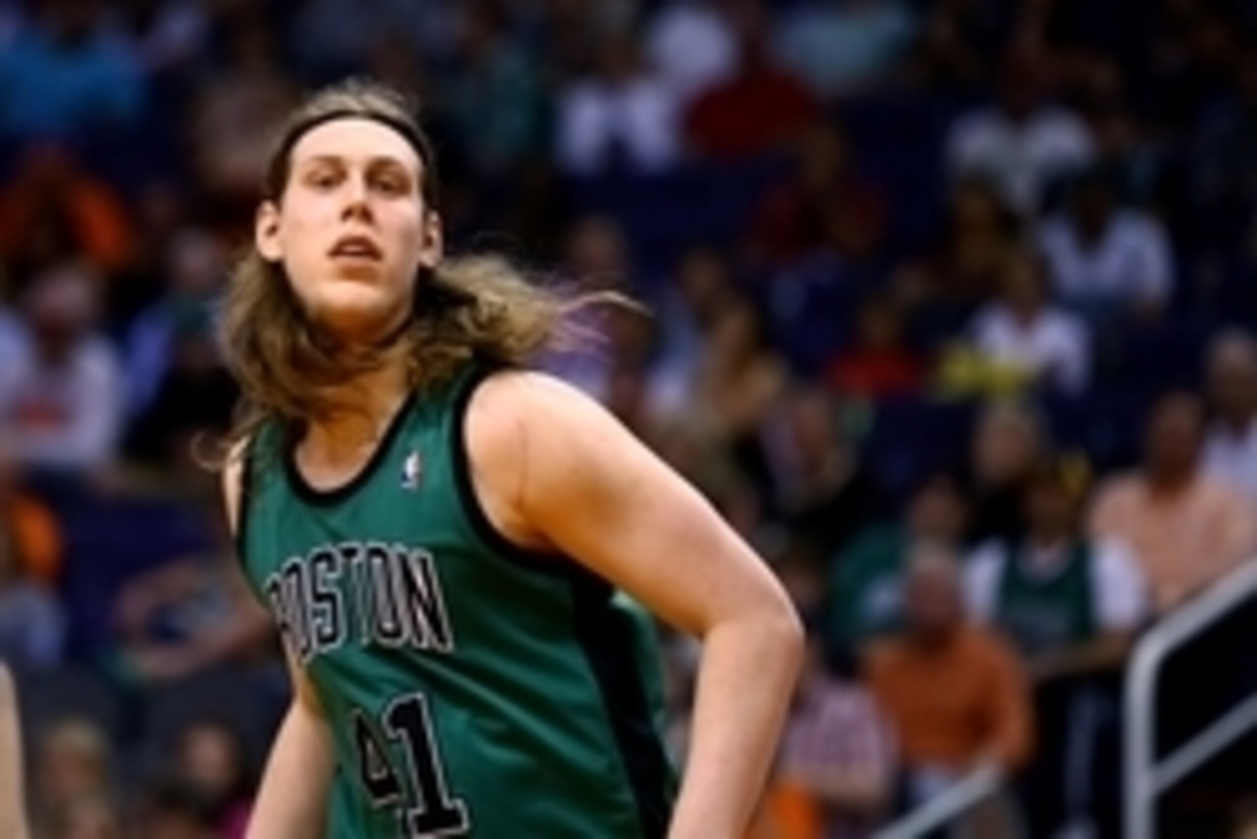 Feb 19, 2014; Phoenix, AZ, USA; Boston Celtics center Kelly Olynyk (41) against the Phoenix Suns at US Airways Center. The Suns defeated the Celtics 100-94. Mandatory Credit: Mark J. Rebilas-USA TODAY Sports