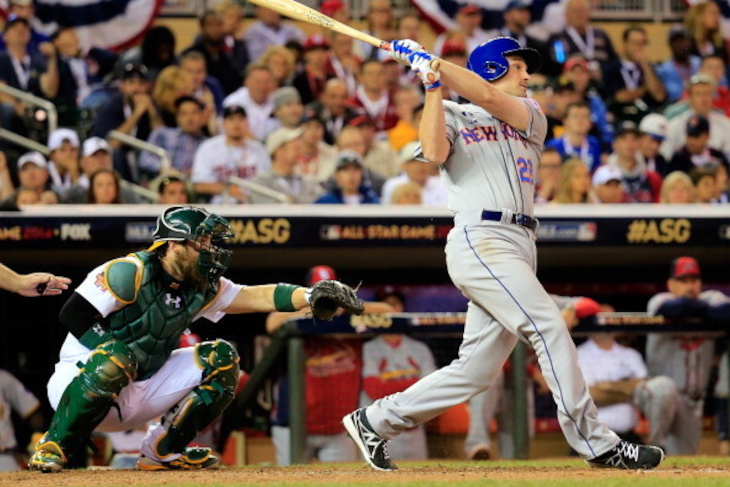 MINNEAPOLIS, MN - JULY 15:  National League All-Star Daniel Murphy #28 of the New York Mets bats against the American League All-Stars during the 85th MLB All-Star Game at Target Field on July 15, 2014 in Minneapolis, Minnesota.  (Photo by Rob Carr/Getty 