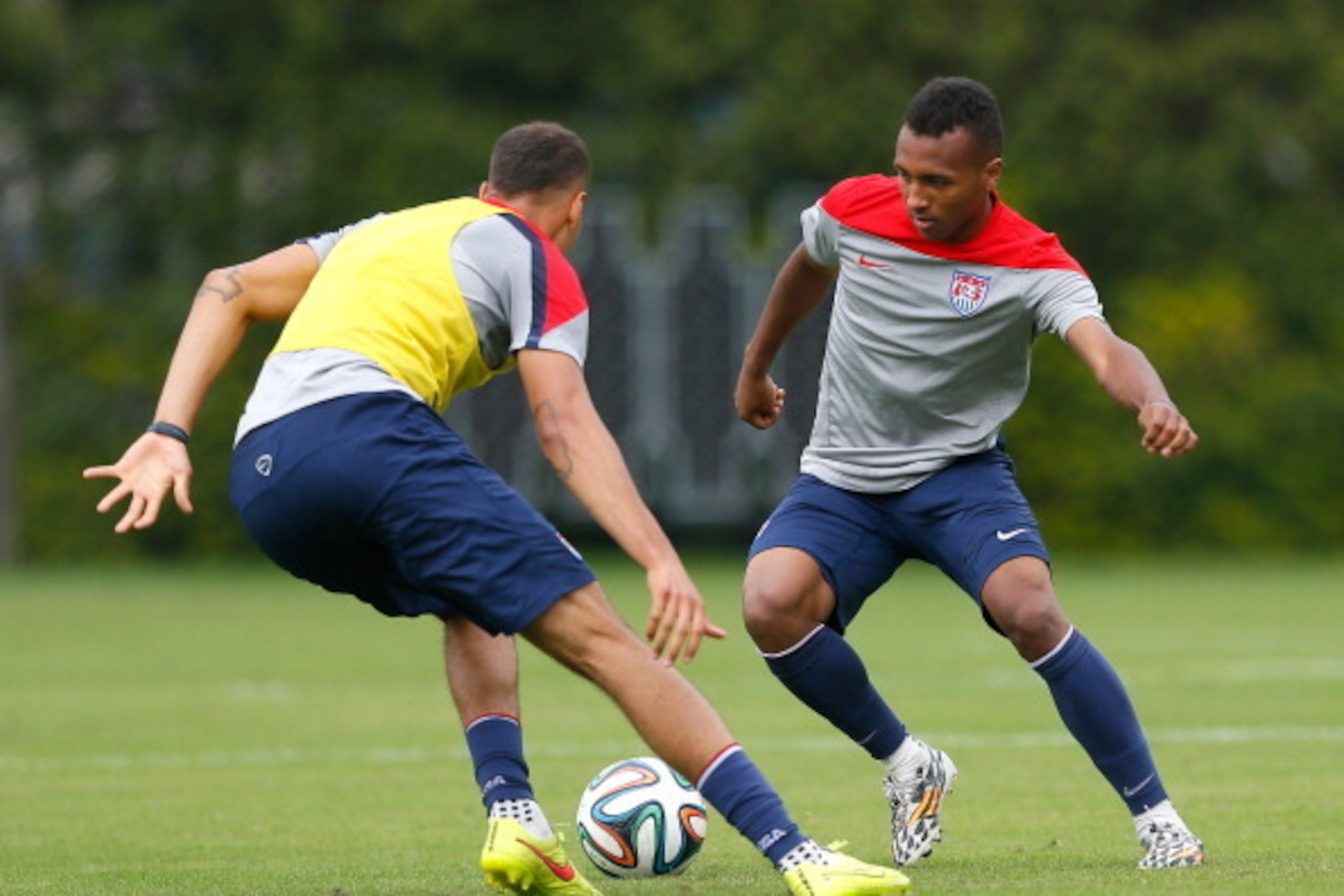 SAO PAULO, BRAZIL - JUNE 11:  Julian Green of the United States runs drills during their training session at Sao Paulo FC on June 11, 2014 in Sao Paulo, Brazil.  (Photo by Kevin C. Cox/Getty Images)