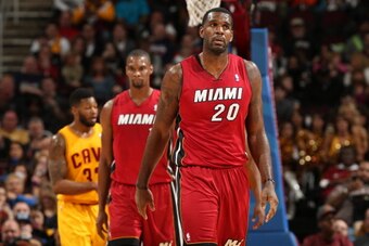 CLEVELAND, OH - MARCH 18:  Greg Oden #20 of the Miami Heat walks up court against the Cleveland Cavaliers at The Quicken Loans Arena on March 18, 2014 in Cleveland, Ohio. NOTE TO USER: User expressly acknowledges and agrees that, by downloading and/or usi