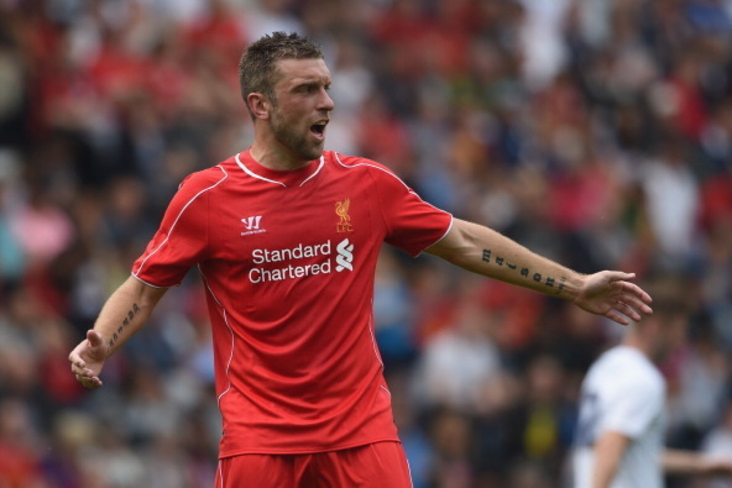 PRESTON, LANCASHIRE - JULY 19: Rickie Lambert of Liverpool gestures during the pre season friendly match between Preston North End and Liverpool at Deepdale on July 19, 2014 in Preston, Lancashire.  (Photo by Michael Regan/Getty Images)