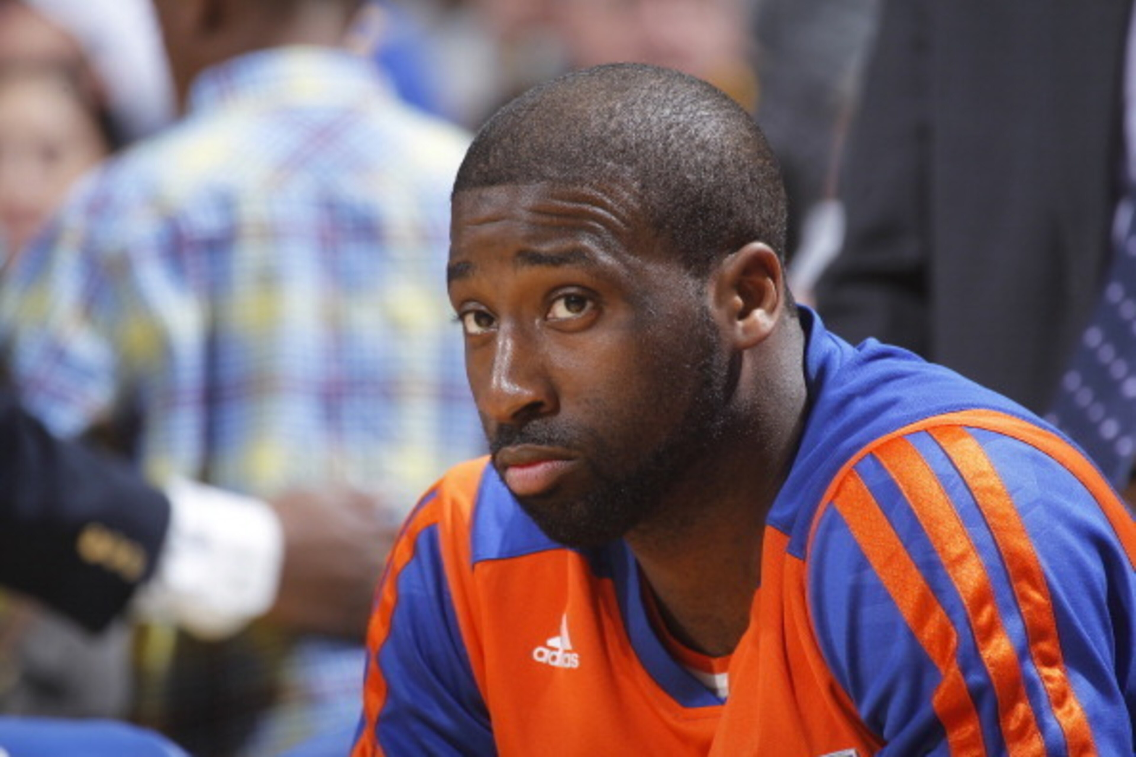 OAKLAND, CA - MARCH 30: Raymond Felton #2 of the New York Knicks rests on the bench during the game against the Golden State Warriors on March 30, 2014 at Oracle Arena in Oakland, California. NOTE TO USER: User expressly acknowledges and agrees that, by d