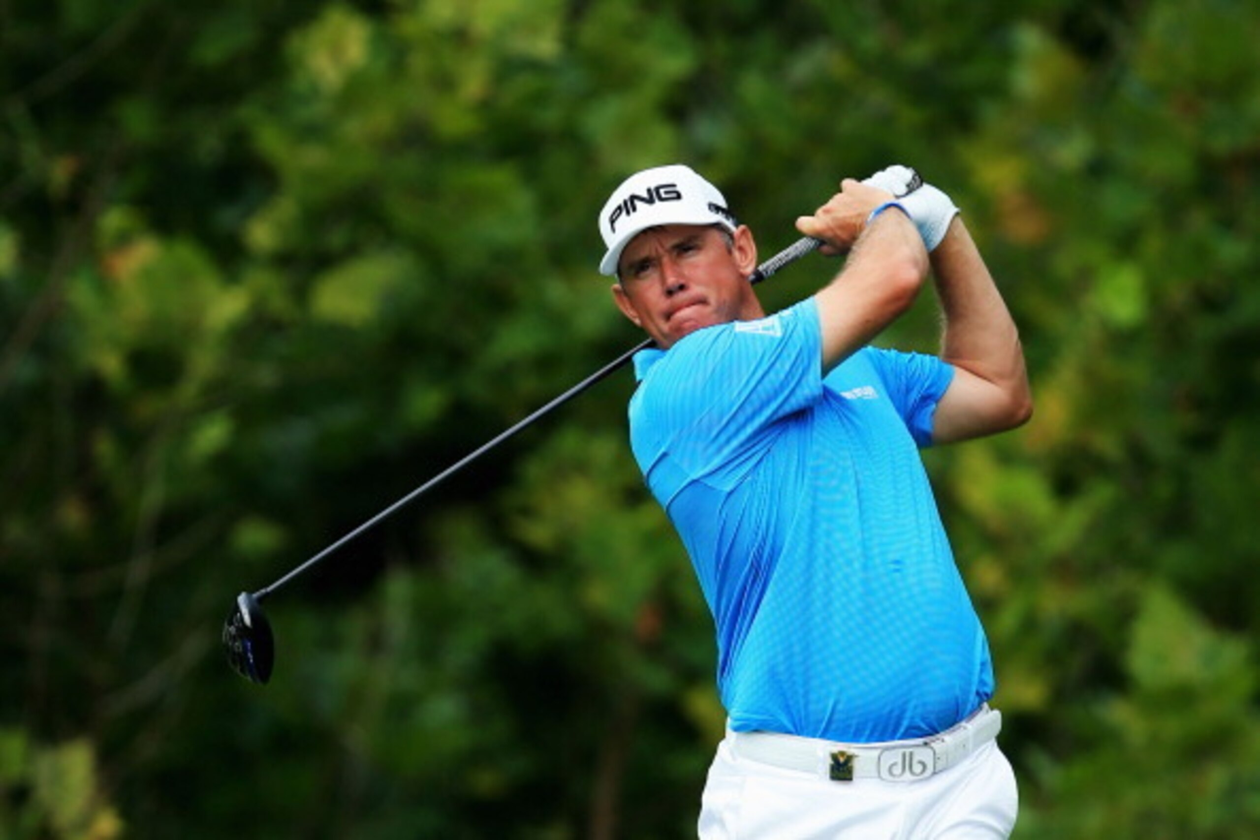 LOUISVILLE, KY - AUGUST 07:  Lee Westwood of England hits his tee shot on the 18th hole during the first round of the 96th PGA Championship at Valhalla Golf Club on August 7, 2014 in Louisville, Kentucky.  (Photo by David Cannon/Getty Images)