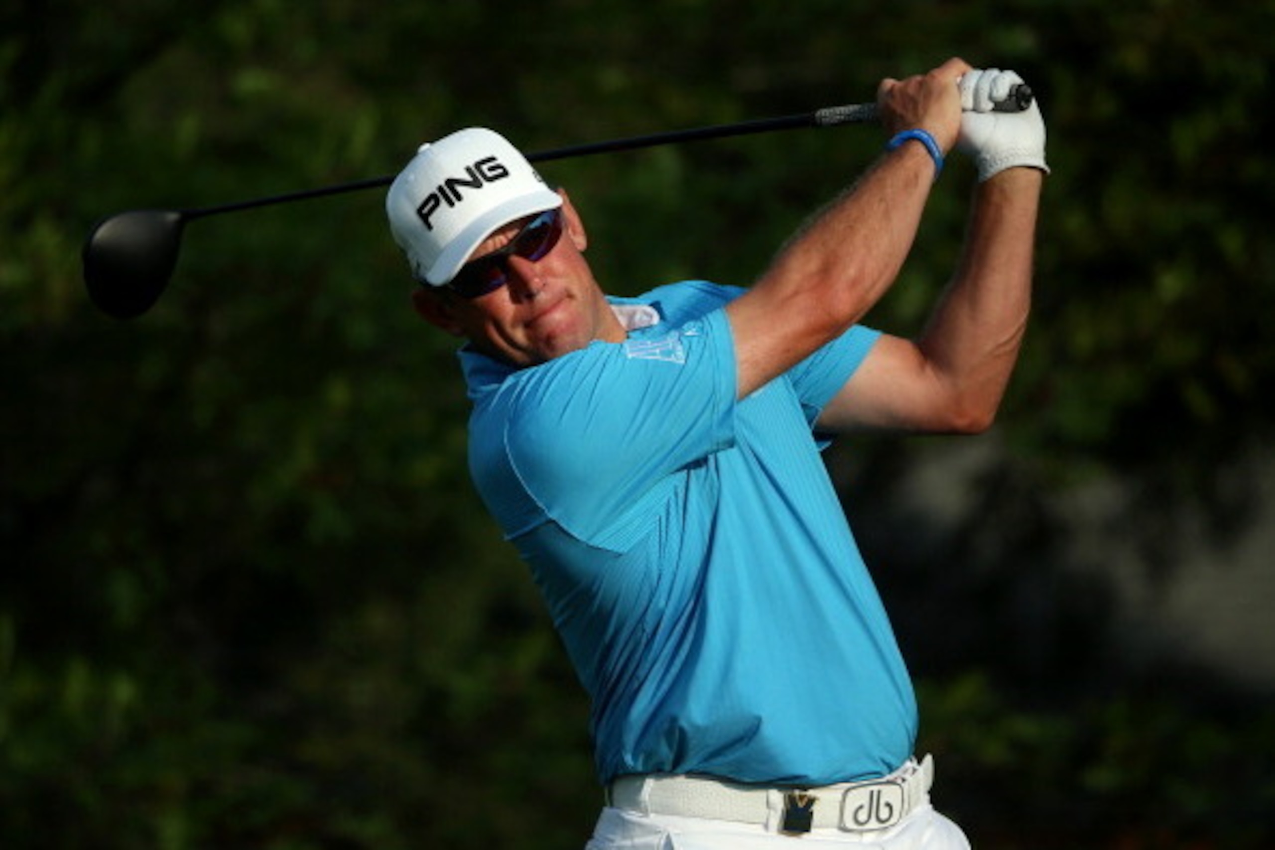 LOUISVILLE, KY - AUGUST 07:  Lee Westwood of England hits his tee shot on the tenth hole during the first round of the 96th PGA Championship at Valhalla Golf Club on August 7, 2014 in Louisville, Kentucky.  (Photo by Andrew Redington/Getty Images)