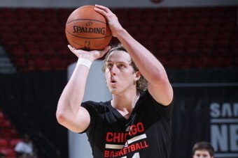 LAS VEGAS, NV - JULY 12: Cameron Bairstow #41 of the Chicago Bulls shoots a free throw against the Los Angeles Clippers during the game at the Samsung NBA Summer League 2014 on July 12, 2014 at the Thomas & Mack Center in Las Vegas, Nevada. NOTE TO USER: 