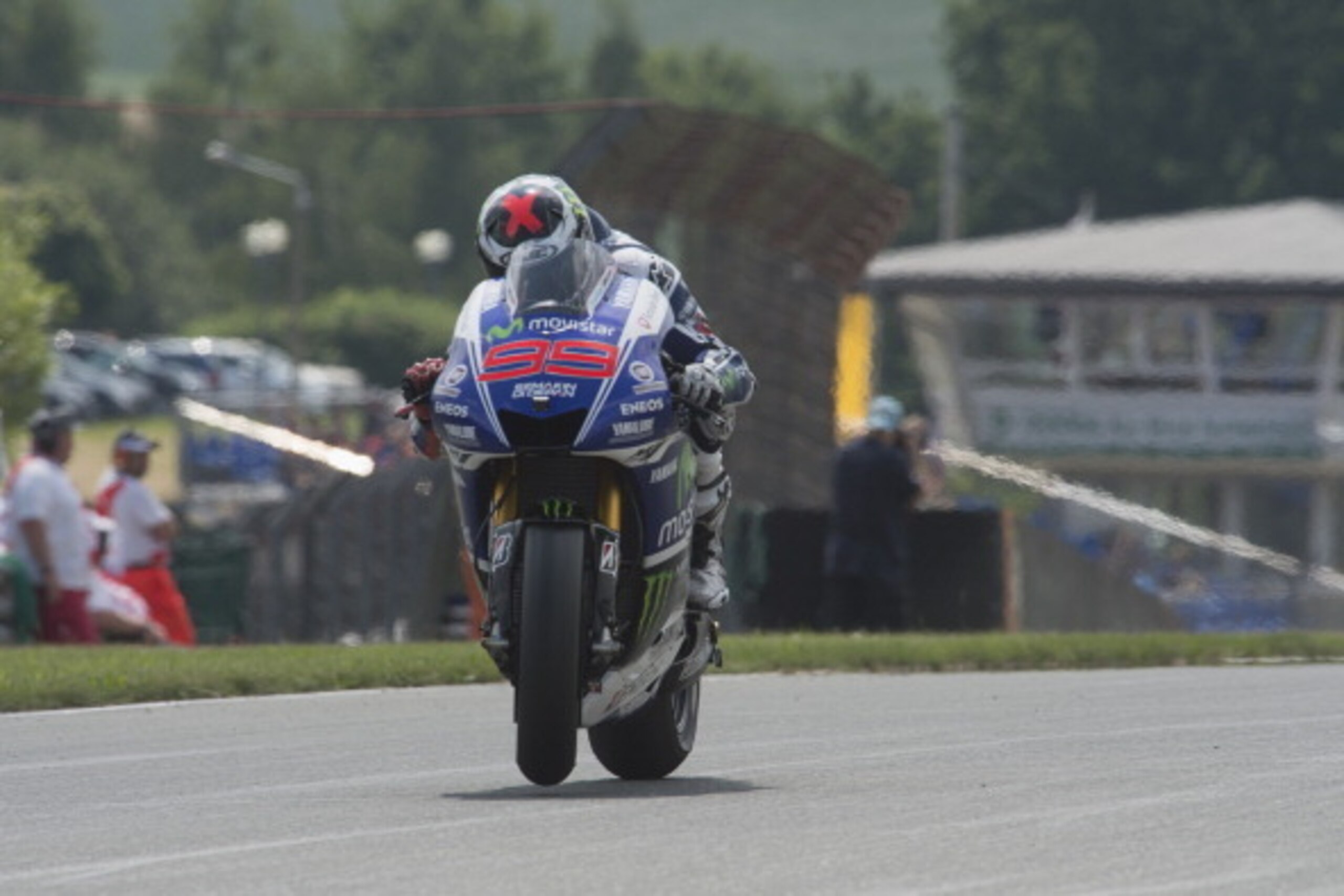 HOHENSTEIN-ERNSTTHAL, GERMANY - JULY 11: Jorge Lorenzo of Spain and Movistar Yamaha MotoGP heads down a straight during the MotoGp of Germany - Free Practice at Sachsenring Circuit on July 11, 2014 in Hohenstein-Ernstthal, Germany.  (Photo by Mirco Lazzar