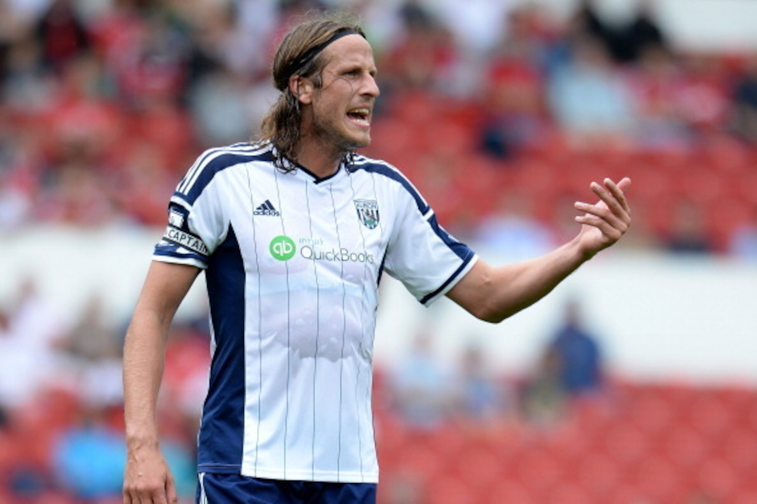 NOTTINGHAM, ENGLAND - AUGUST 02:  Jonas Olsson of West Bromwich Albion during the pre season friendly match between Nottingham Forest and West Bromwich Albion at the City Ground on August 2, 2014 in Nottingham, England.  (Photo by Ross Kinnaird/Getty Imag