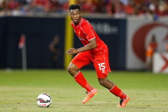 NEW YORK, NY - JULY 30:  Daniel Sturridge #15 of Liverpool in action against Manchester City during the International Champions Cup 2014 at Yankee Stadium on July 30, 2014 in the Bronx borough of New York City.  (Photo by Mike Stobe/Getty Images)