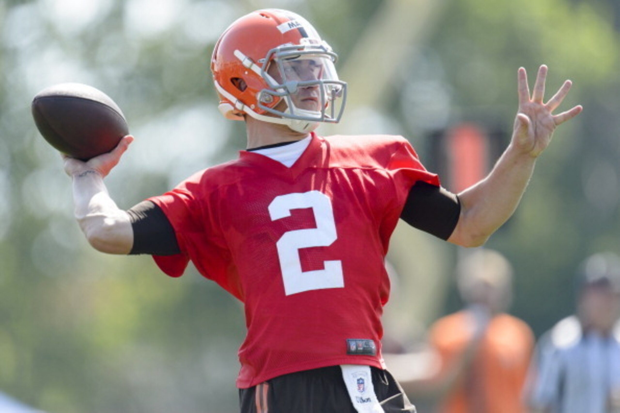 BEREA, OH - JULY 26: Rookie quarterback Johnny Manziel #2 of the Cleveland Browns during training camp at the Cleveland Browns training facility on July 26, 2014 in Berea, Ohio. (Photo by Jason Miller/Getty Images)
