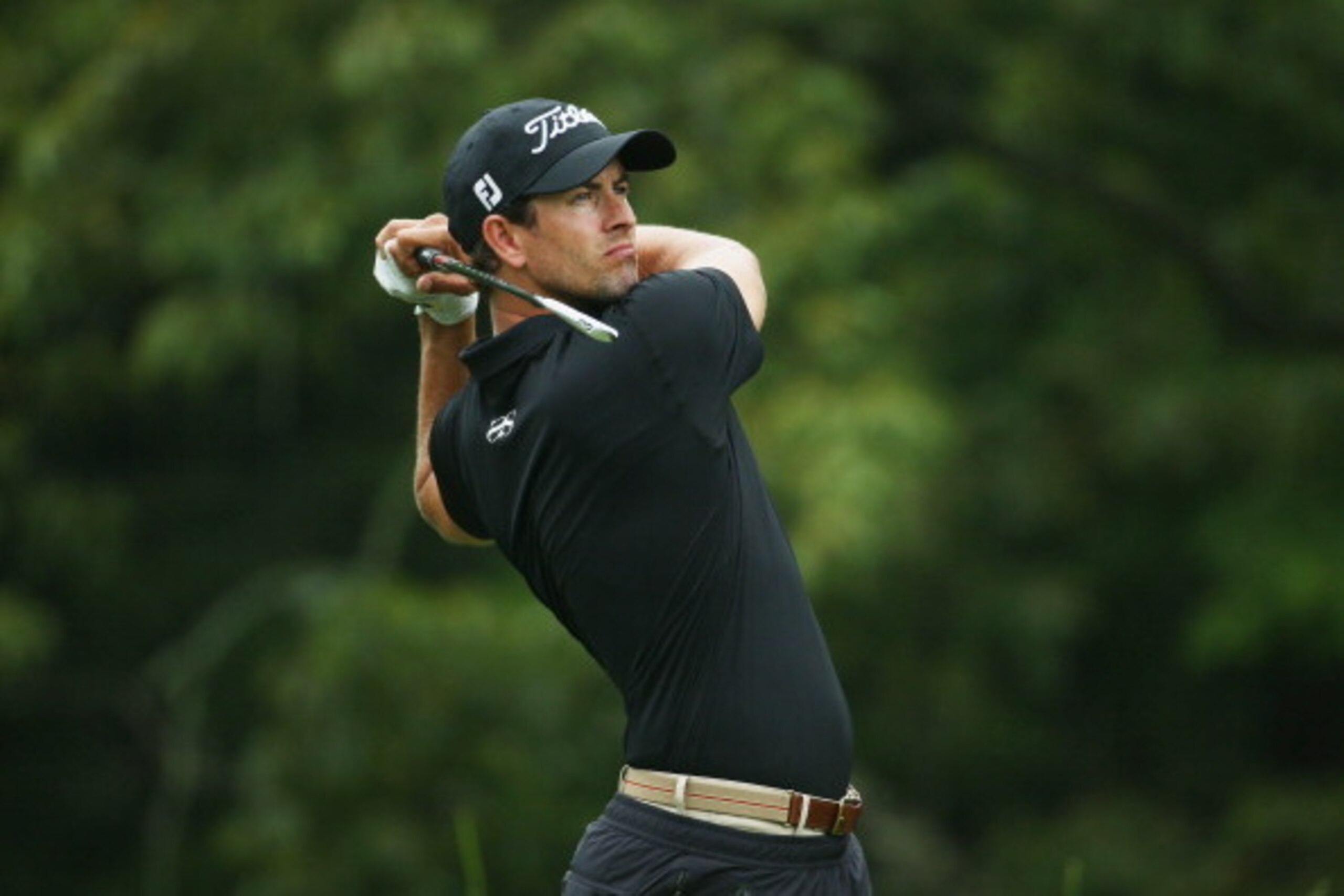 LOUISVILLE, KY - AUGUST 08:  Adam Scott of Australia hits his tee shot on the fourth hole during the second round of the 96th PGA Championship at Valhalla Golf Club on August 8, 2014 in Louisville, Kentucky.  (Photo by Warren Little/Getty Images)
