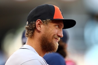 MINNEAPOLIS, MN - JULY 15: National League All-Star Hunter Pence #8 of the San Francisco Giants during the 85th MLB All-Star Game at Target Field on July 15, 2014 in Minneapolis, Minnesota.  (Photo by Elsa/Getty Images)