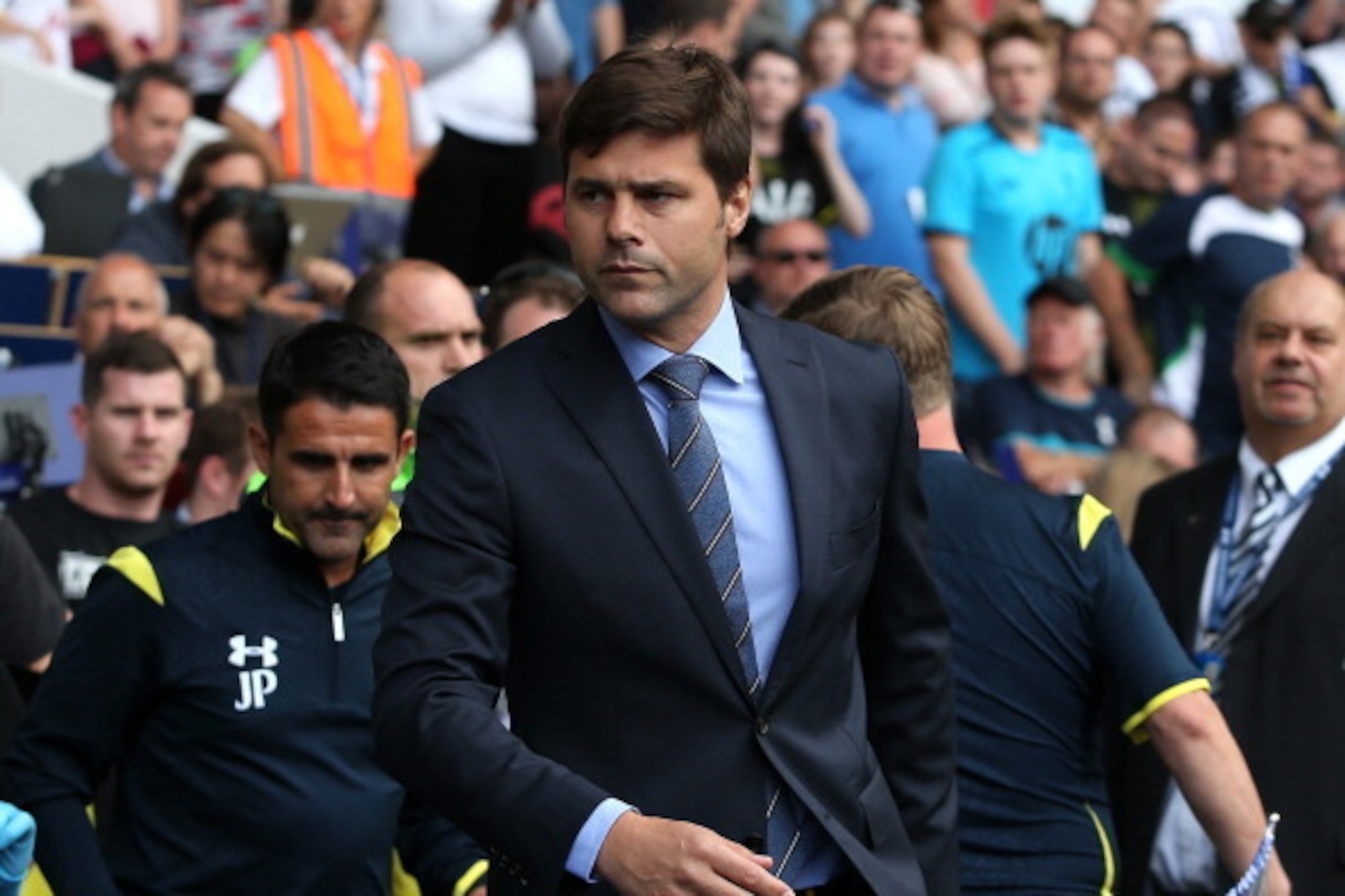 LONDON, ENGLAND - AUGUST 09:  Manager of Tottenham Hotspur Mauricio Pochettino looks on during a pre season friendly match between Tottenham Hotspur and FC Schalke at White Hart Lane on August 9, 2014 in London, England.  (Photo by Jan Kruger/Getty Images