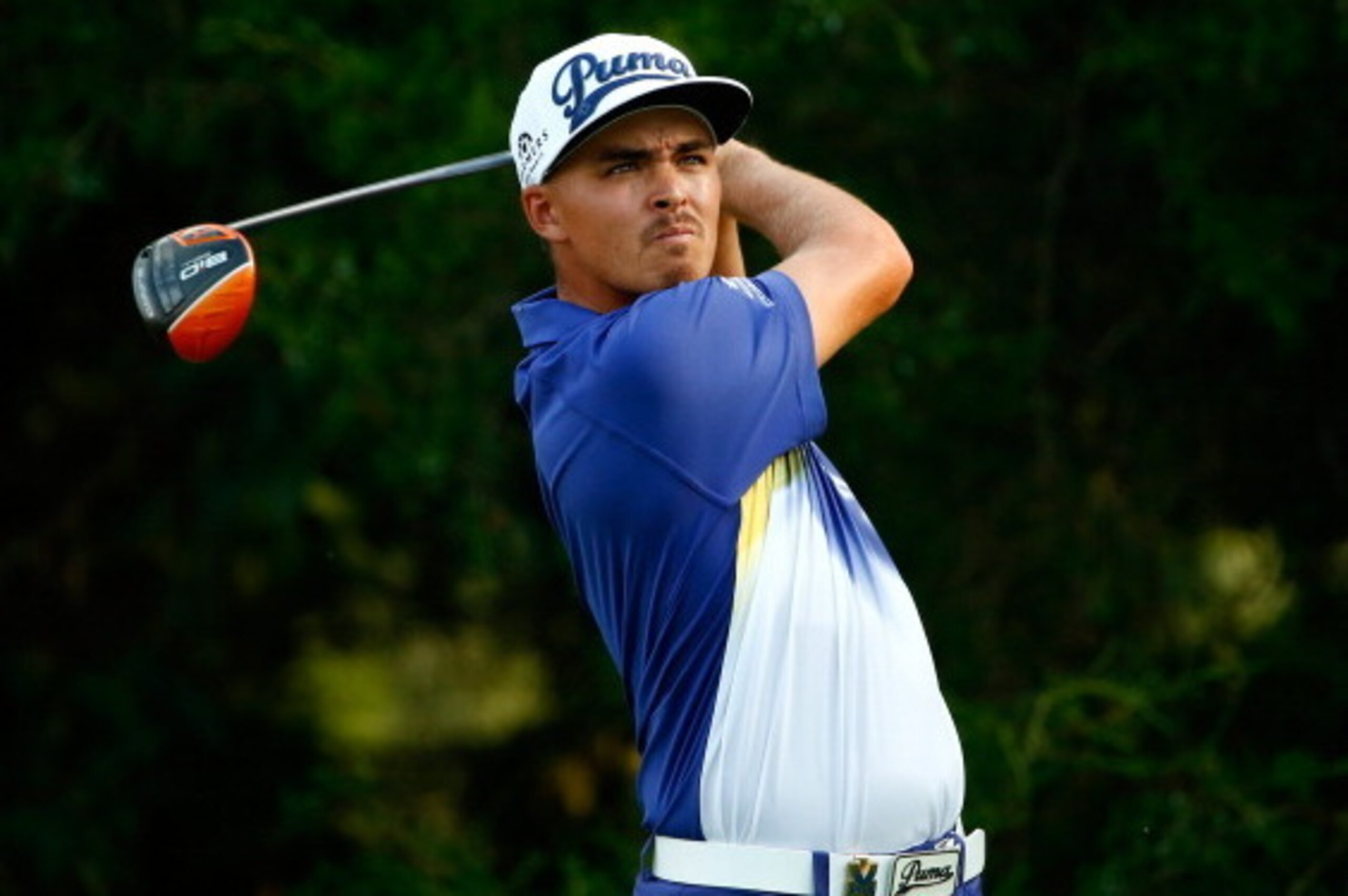 LOUISVILLE, KY - AUGUST 09:  Rickie Fowler of the United States hits his tee shot on the 18th hole during the third round of the 96th PGA Championship at Valhalla Golf Club on August 9, 2014 in Louisville, Kentucky.  (Photo by Sam Greenwood/Getty Images)