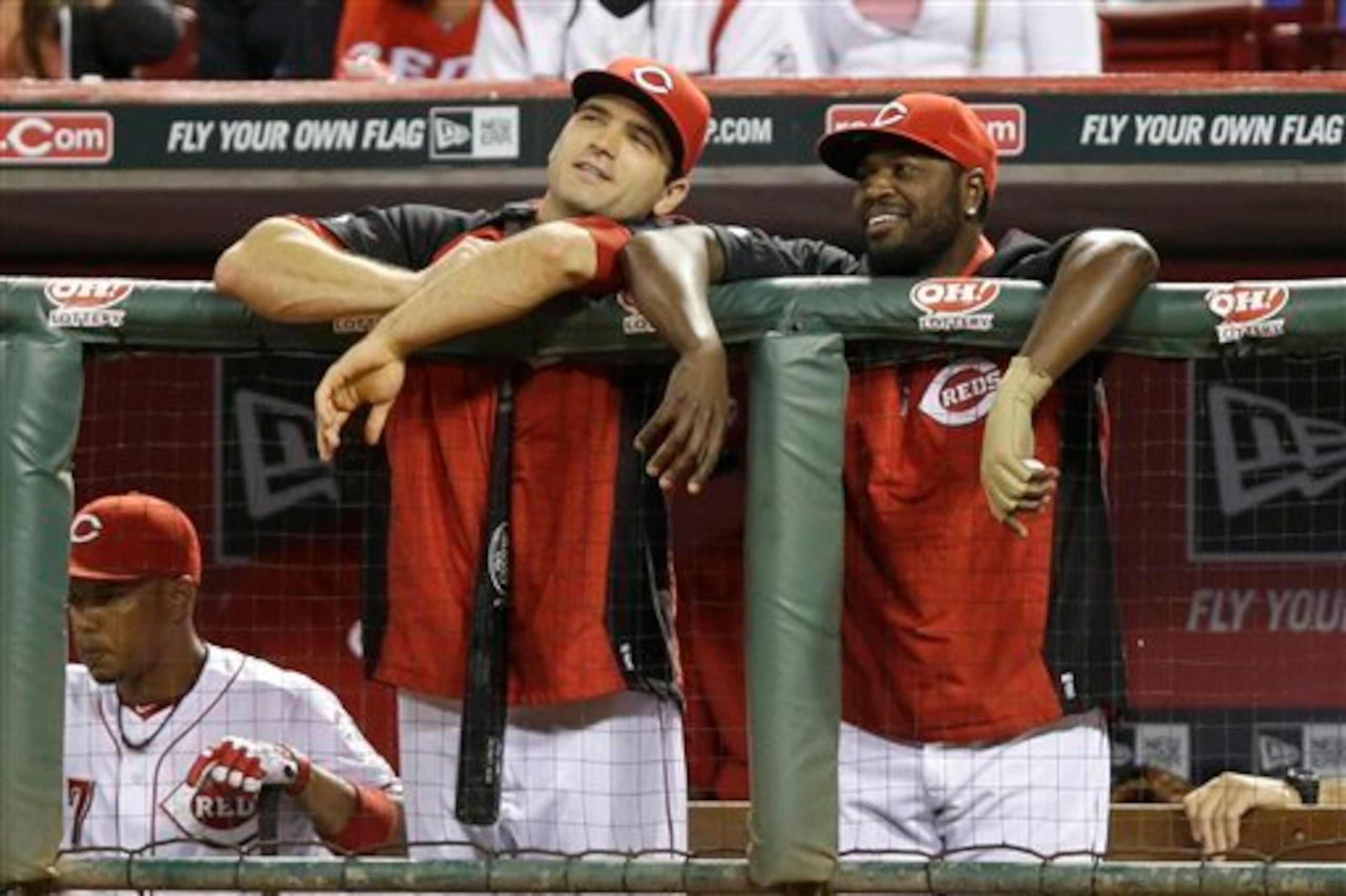 Until Joey Votto (left) gets back on the field, he's staying off the Board.