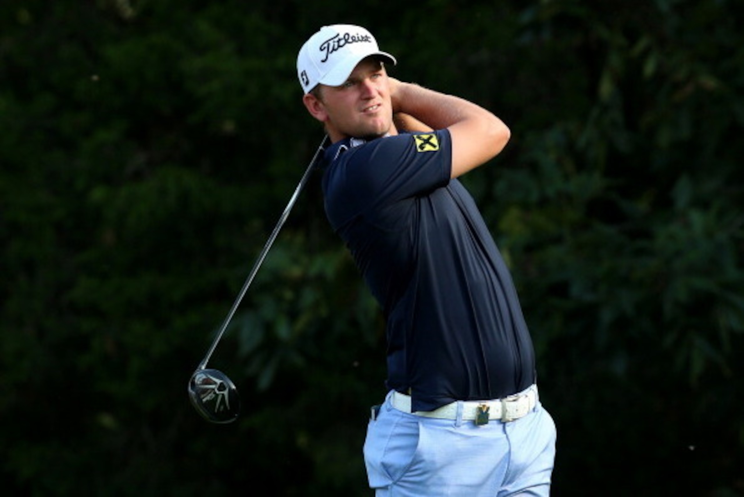 LOUISVILLE, KY - AUGUST 09:  Bernd Wiesberger of Austria hit his tee shot on the 18th hole during the third round of the 96th PGA Championship at Valhalla Golf Club on August 9, 2014 in Louisville, Kentucky.  (Photo by Andrew Redington/Getty Images)