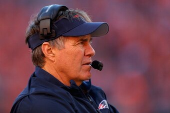 DENVER, CO - JANUARY 19:  Head coach Bill Belichick of the New England Patriots looks on against the Denver Broncos during the AFC Championship game at Sports Authority Field at Mile High on January 19, 2014 in Denver, Colorado.  (Photo by Justin Edmonds/