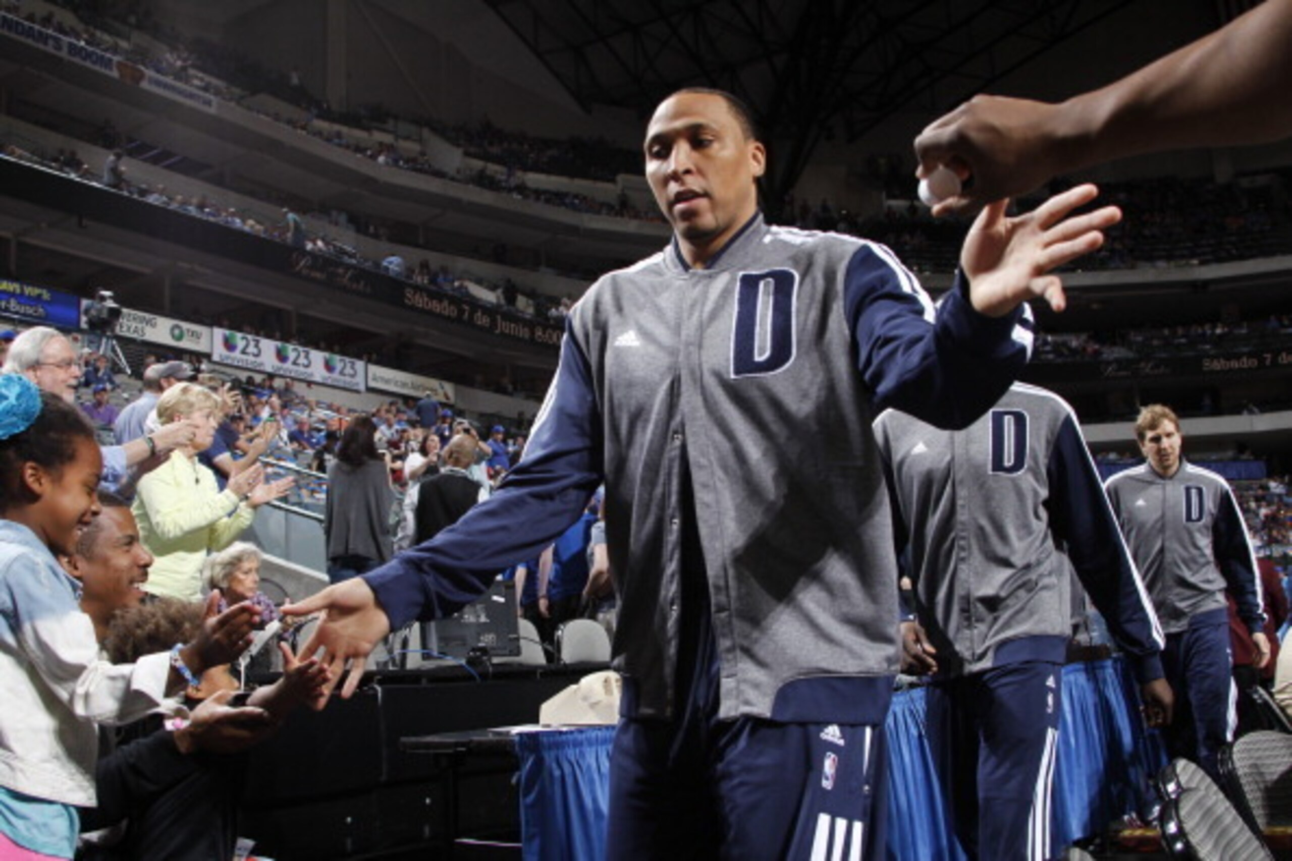 DALLAS, TX - APRIL 12: Shawn Marion #0 of the Dallas Mavericks enters the court before the game against the Phoenix Suns on April 12, 2014 at the American Airlines Center in Dallas, Texas. NOTE TO USER: User expressly acknowledges and agrees that, by down