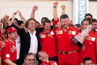 Ferrari's dream team celebrating one of many 2002 victories.