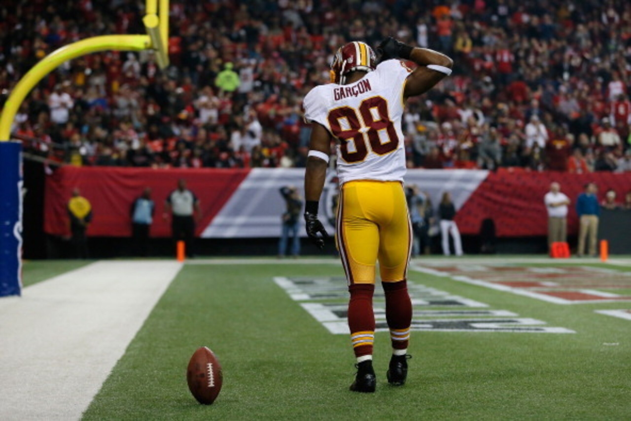 ATLANTA, GA - DECEMBER 15:  Pierre Garcon #88 of the Washington Redskins celebrates a touchdown against the Atlanta Falcons at Georgia Dome on December 15, 2013 in Atlanta, Georgia.  (Photo by Kevin C. Cox/Getty Images)