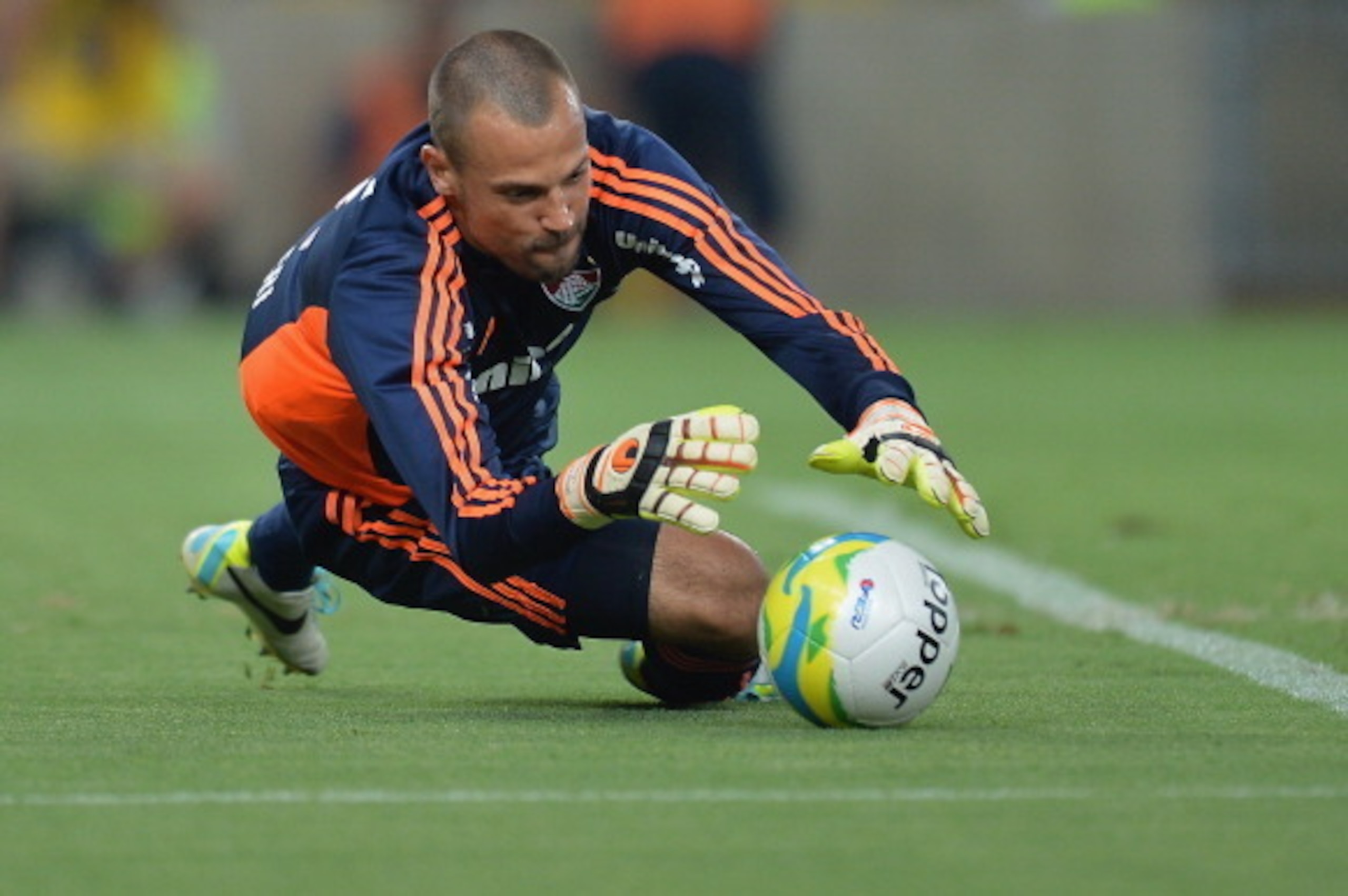 RIO DE JANEIRO, BRAZIL - FEBRUARY 08:  Goalkeeper Diego Cavalieri of Fluminense in action during a match between Flamengo and Fluminense as part of Carioca 2014 at Maracana Stadium on February 08, 2014 in Rio de Janeiro, Brazil.  (Photo by Buda Mendes/Get