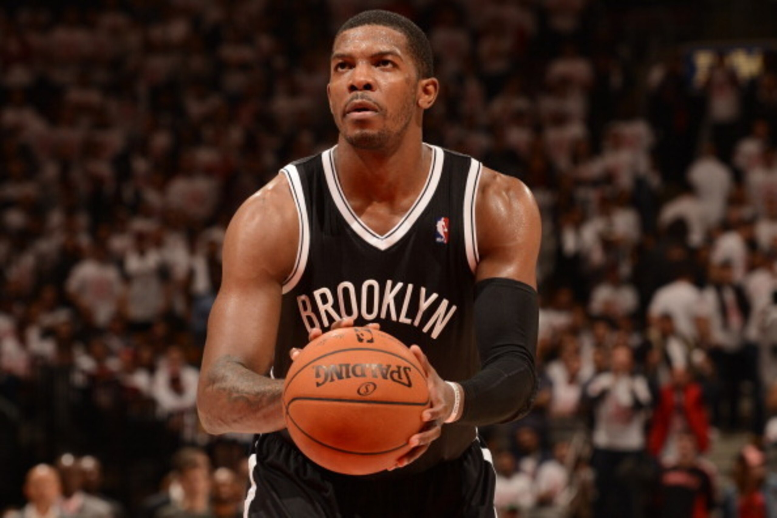 TORONTO, CANADA - APRIL 19:  Joe Johnson #7 of the Brooklyn Nets shoots the ball during Game One of the Eastern Conference Quarterfinals against the Toronto Raptors of the 2014 NBA playoffs on April 19, 2014 at the Air Canada Centre in Toronto, Ontario, C