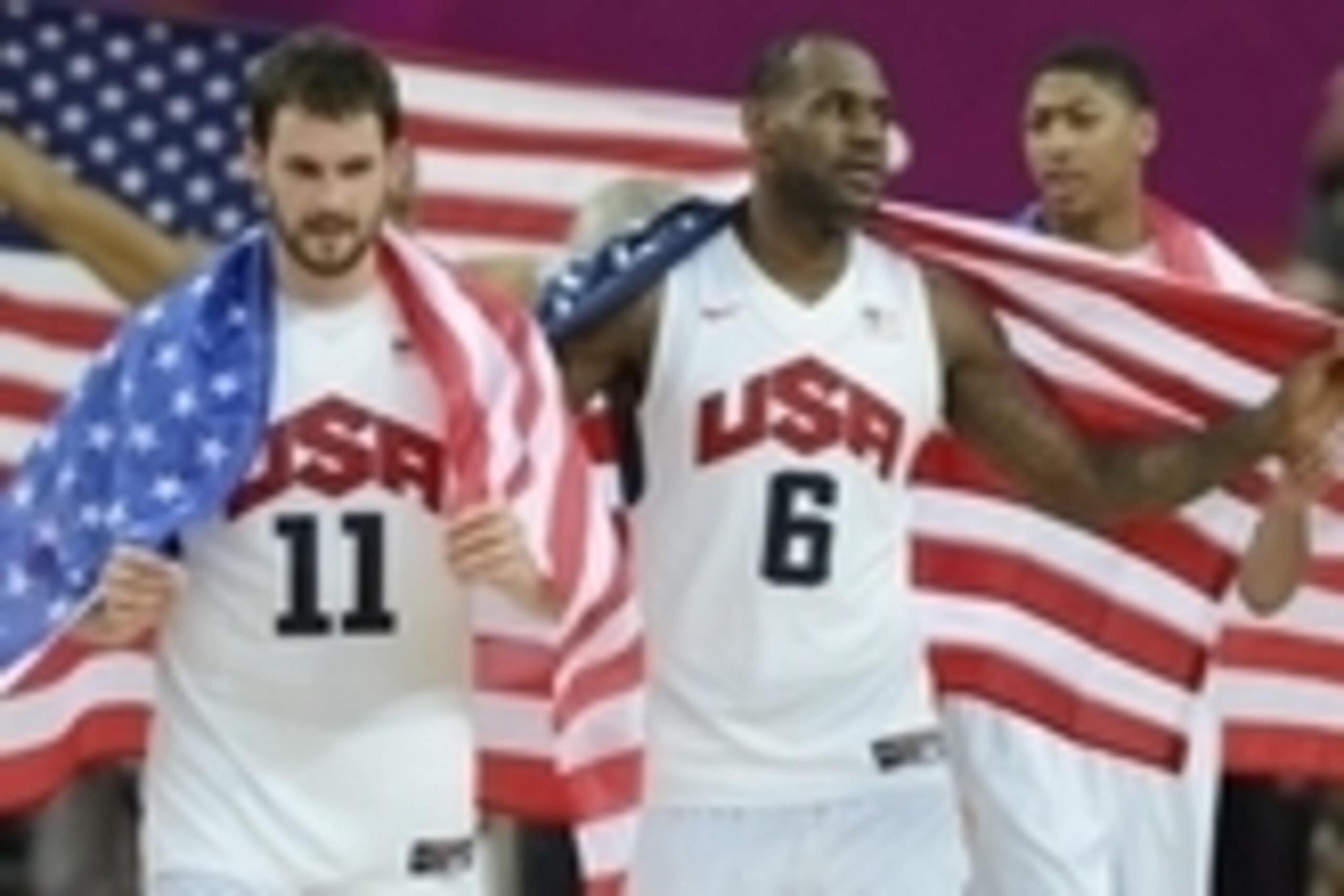 Aug 11, 2012; London, United Kingdom; USA forward Kevin Love (11) and forward LeBron James (6) and guard Kevin Durant (5) celebrate after winning the gold in the men's basketball final against Spain in the London 2012 Olympic Games at North Greenwich Aren Aug 11, 2012; London, United Kingdom; USA forward Kevin Love (11) and forward LeBron James (6) and guard Kevin Durant (5) celebrate after winning the gold in the men's basketball final against Spain in the London 2012 Olympic Games at North Greenwich Aren