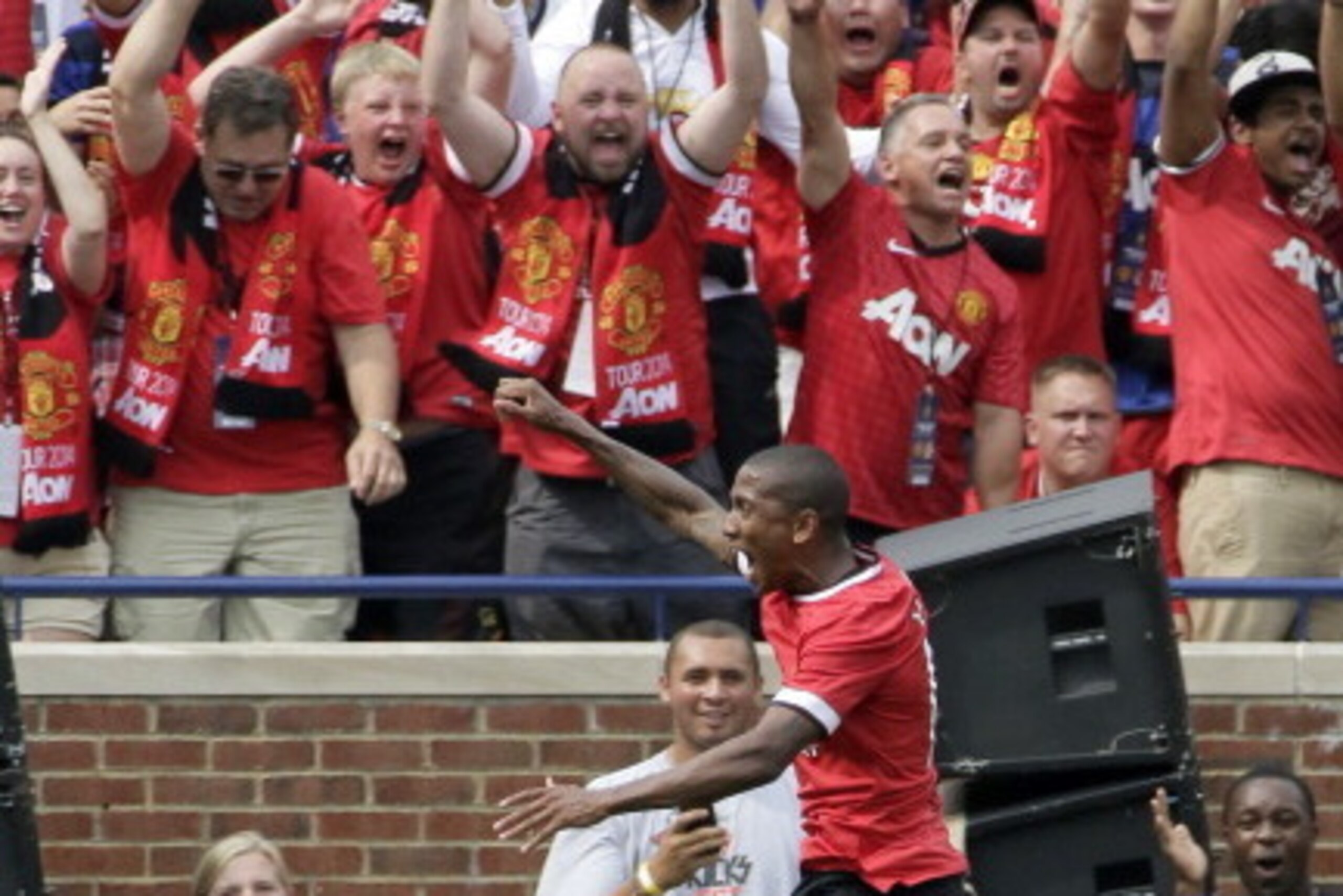 ANN ARBOR, MI - AUGUST 2:  Ashley Young #18 of Manchester United celebrates his first half goal against Real Madrid during the Guinness International Champions Cup at Michigan Stadium on August 2, 2014, in Ann Arbor, Mich. (Photo by Duane Burleson/Getty I
