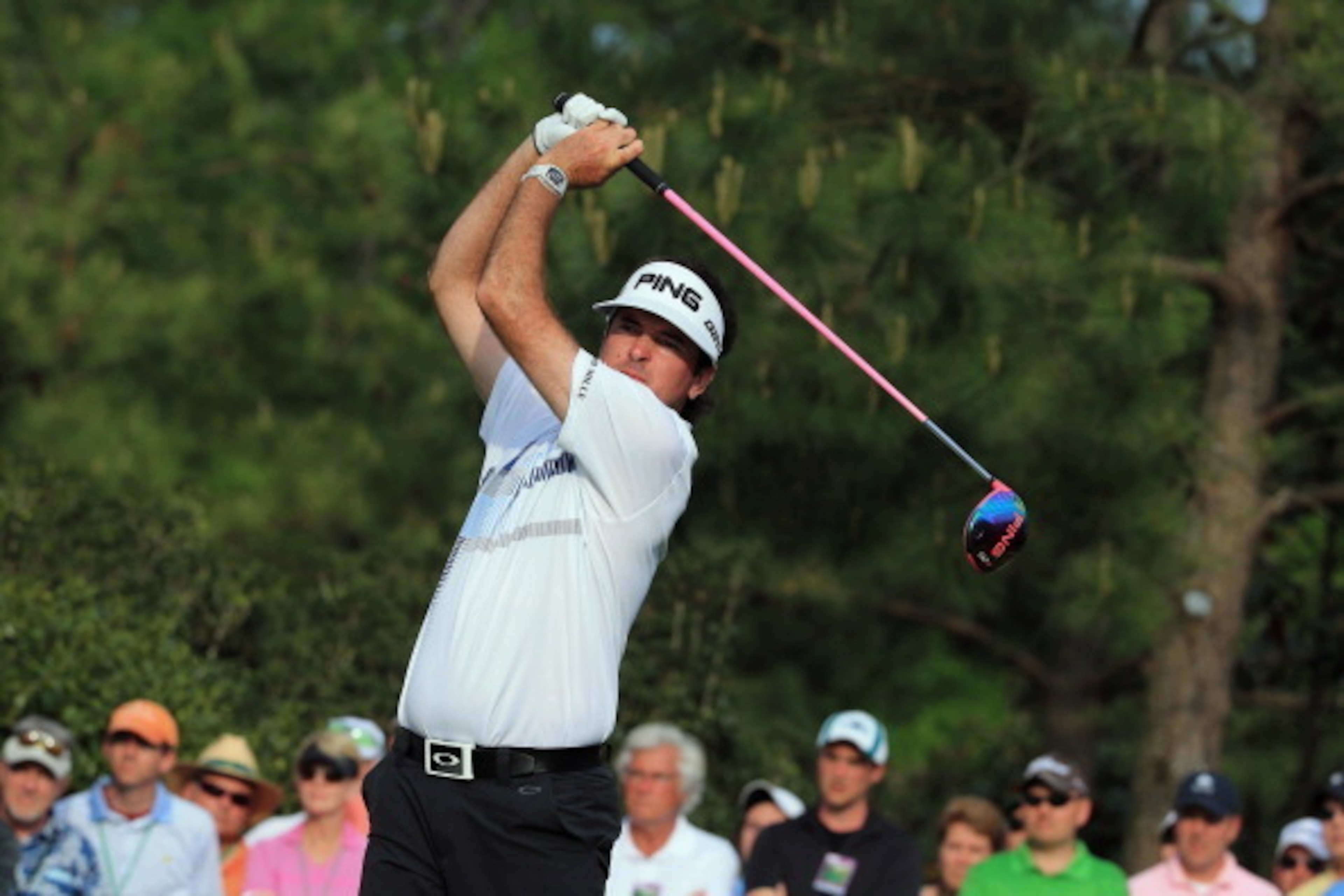 AUGUSTA, GA - APRIL 13:  Bubba Watson of the United States hits his tee shot on the 15th hole during the final round of the 2014 Masters Tournament at Augusta National Golf Club on April 13, 2014 in Augusta, Georgia.  (Photo by David Cannon/Getty Images)