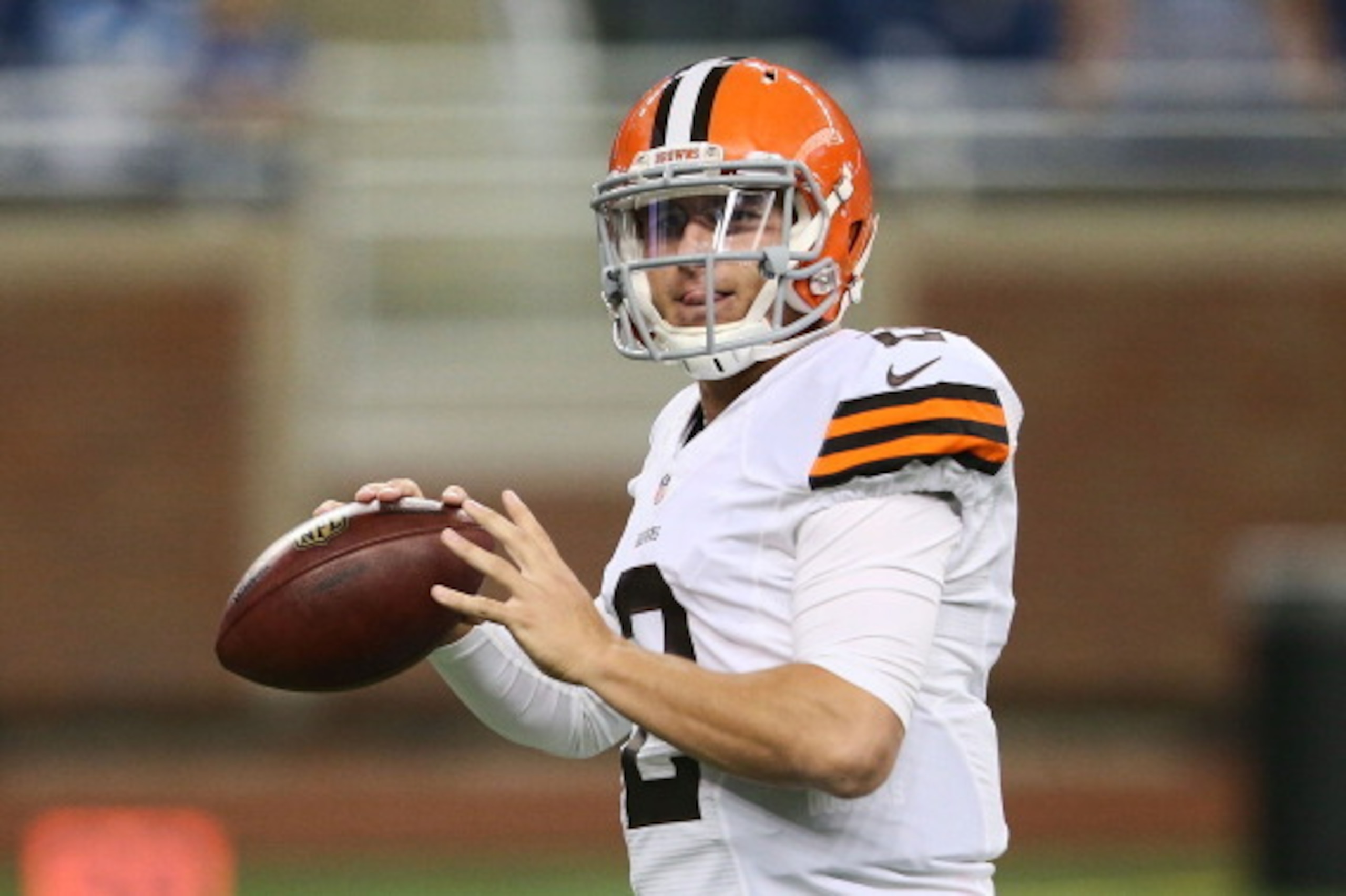 DETROIT, MI - AUGUST 09: Johnny Manziel #2 of the Cleveland Browns warms up prior to the start of the preseason game against the Detroit Lions at Ford Field on August 9, 2014 in Detroit, Michigan. The Lions defeated the Browns 13-12 in a preseason game. DETROIT, MI - AUGUST 09: Johnny Manziel #2 of the Cleveland Browns warms up prior to the start of the preseason game against the Detroit Lions at Ford Field on August 9, 2014 in Detroit, Michigan. The Lions defeated the Browns 13-12 in a preseason game.