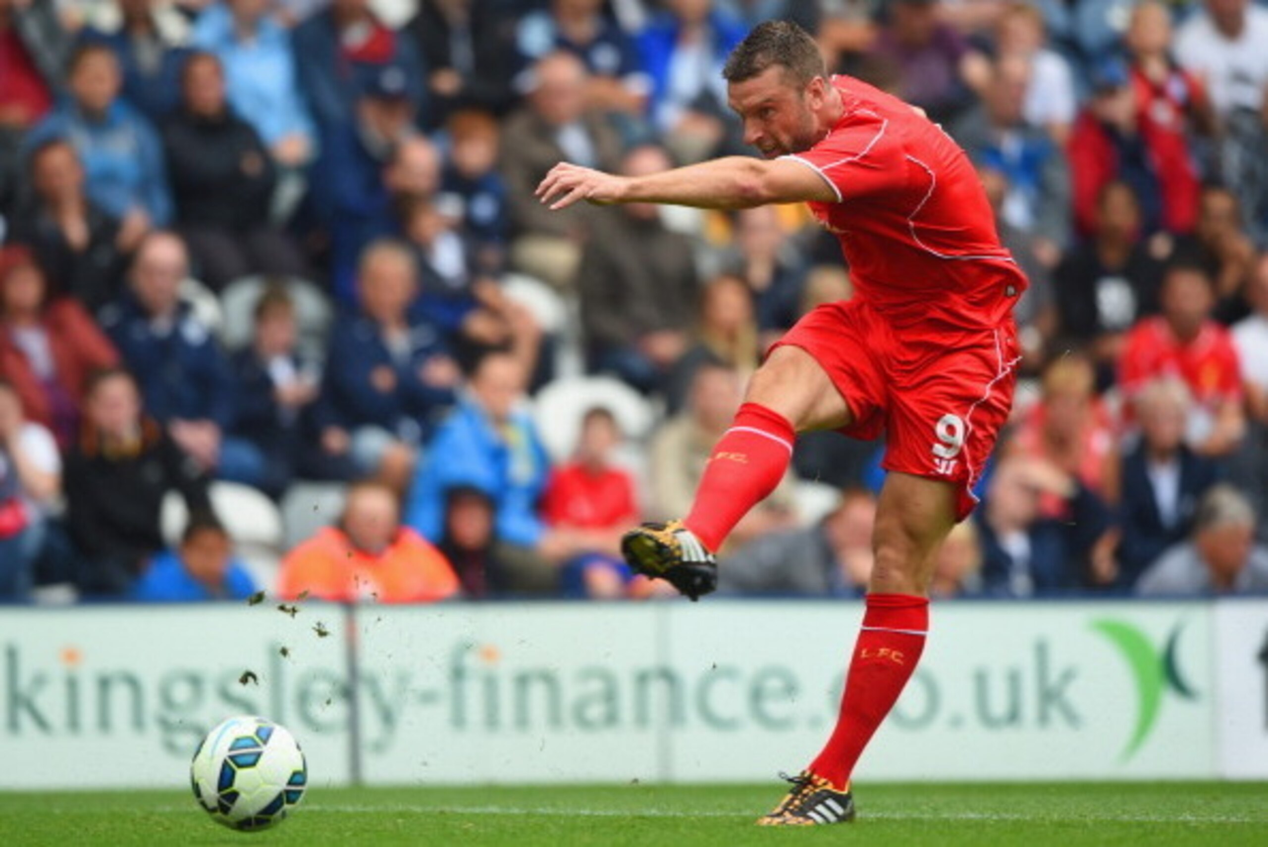 PRESTON, LANCASHIRE - JULY 19: Rickie Lambert of Liverpool shoots at goal during the pre season friendly match between Preston North End and Liverpool at Deepdale on July 19, 2014 in Preston, Lancashire. (Photo by Michael Regan/Getty Images) PRESTON, LANCASHIRE - JULY 19: Rickie Lambert of Liverpool shoots at goal during the pre season friendly match between Preston North End and Liverpool at Deepdale on July 19, 2014 in Preston, Lancashire. (Photo by Michael Regan/Getty Images)