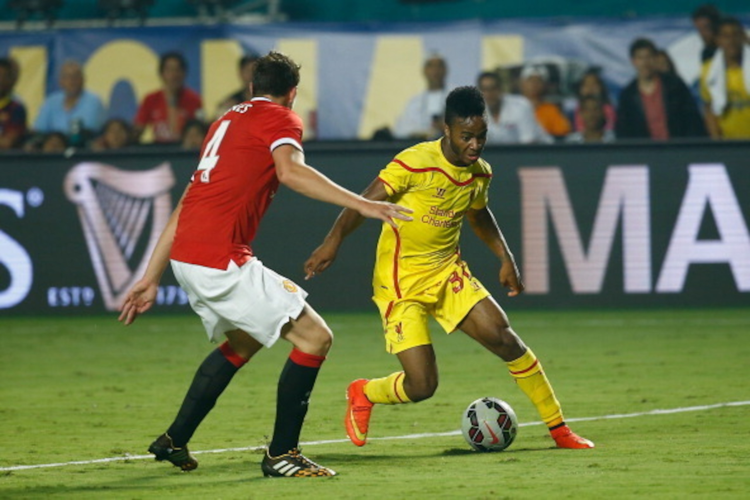 MIAMI GARDENS, FL - AUGUST 04:  Raheem Sterling #31 of Liverpool in action against Manchester United in the Guinness International Champions Cup 2014 Final at Sun Life Stadium on August 4, 2014 in Miami Gardens, Florida.  (Photo by Chris Trotman/Getty Ima