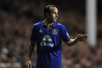 LONDON, ENGLAND - JANUARY 11:  Landon Donovan of Everton looks on during the Barclays Premier League match between Tottenham Hotspur and Everton at White Hart Lane on January 11, 2012 in London, England.  (Photo by Dean Mouhtaropoulos/Getty Images)