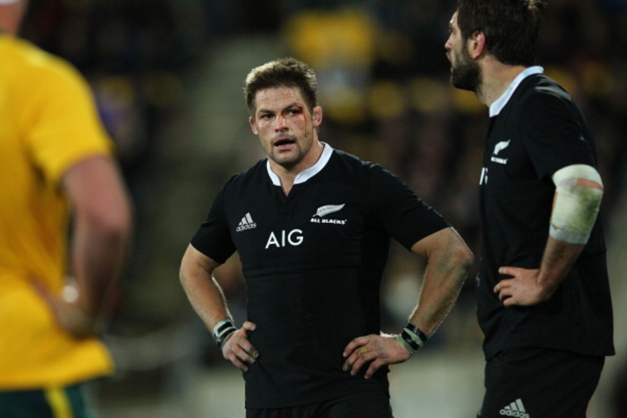WELLINGTON, NEW ZEALAND - AUGUST 24: Richie McCaw of New Zealand looks on during The Rugby Championship Bledisloe Cup match between the New Zealand All Blacks and the Australian Wallabies at Westpac Stadium on August 24, 2013 in Wellington, New Zealand.  