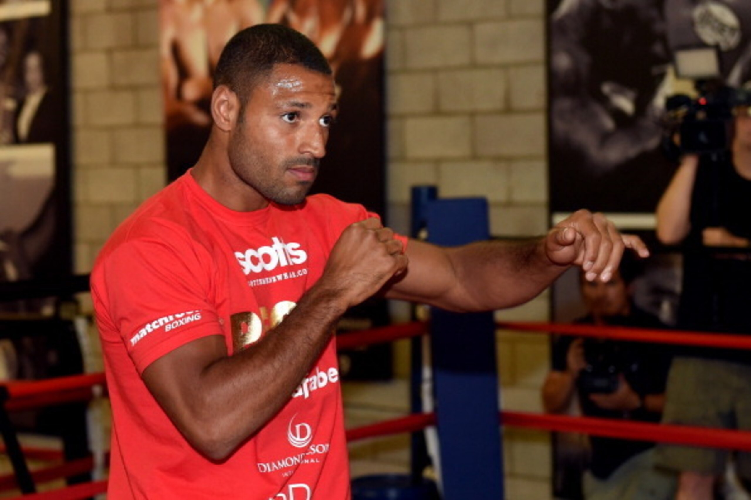 LAS VEGAS, NV - AUGUST 06:  Boxer Kell Brook shadowboxes during a media workout at Barry's Gym on August 6, 2014 in Las Vegas, Nevada. Brook will challenge Shawn Porter for his IBF welterweight championship in Carson, California on August 16.  (Photo by E