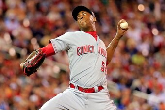 MINNEAPOLIS, MN - JULY 15:  National League All-Star Aroldis Chapman #54 of the Cincinnati Reds during the 85th MLB All-Star Game at Target Field on July 15, 2014 in Minneapolis, Minnesota.  (Photo by Rob Carr/Getty Images)