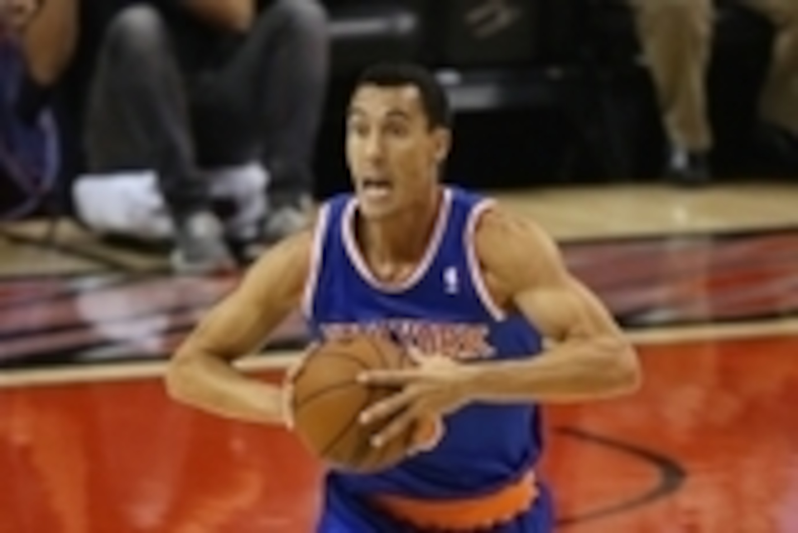 Oct 11, 2013; Toronto, Ontario, CAN; New York Knicks point guard Pablo Prigioni (9) passes the ball against the Toronto Raptors at Air Canada Centre. The Raptors beat the Knicks 100-91. Mandatory Credit: Tom Szczerbowski-USA TODAY Sports