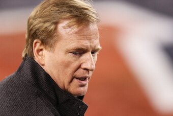 EAST RUTHERFORD, NJ - FEBRUARY 02:  National Football League Commissioner Roger Goodell is shown prior to Super Bowl XLVIII between the Denver Broncos and the Seattle Seahawks at MetLife Stadium on February 2, 2014 in East Rutherford, New Jersey.  (Photo 