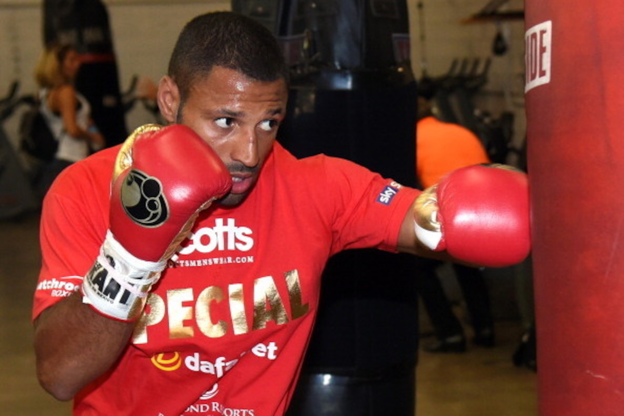 LAS VEGAS, NV - AUGUST 06:  Boxer Kell Brook hits a heavy bag during a media workout at Barry's Gym on August 6, 2014 in Las Vegas, Nevada. Brook will challenge Shawn Porter for his IBF welterweight championship in Carson, California on August 16.  (Photo