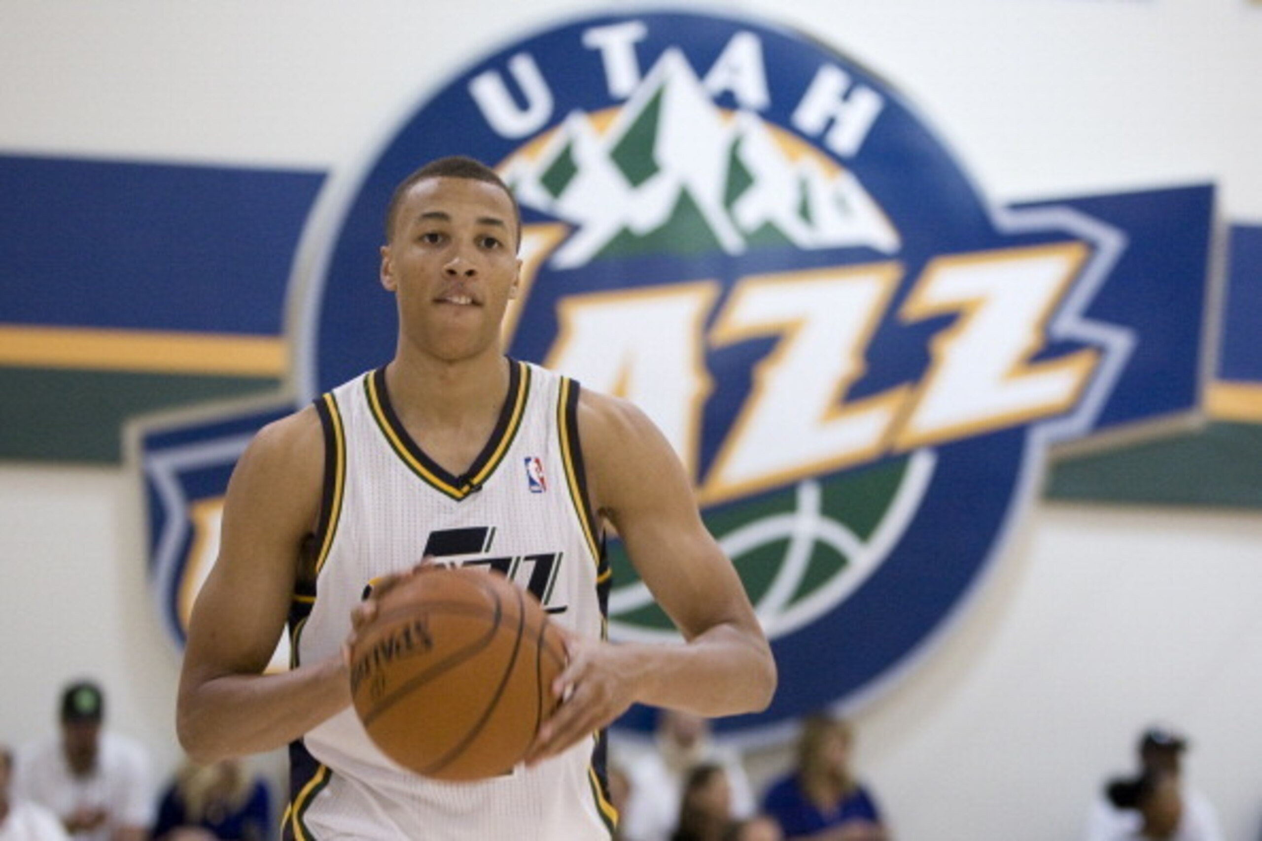SALT LAKE CITY, UT - JUNE 28:  Dante Exum #11 of the Utah Jazz passes the ball at a special Olympics at the Zions Basketball Center on June 28, 2014 in Salt Lake City, Utah. NOTE TO USER: User expressly acknowledges and agrees that, by downloading and or 