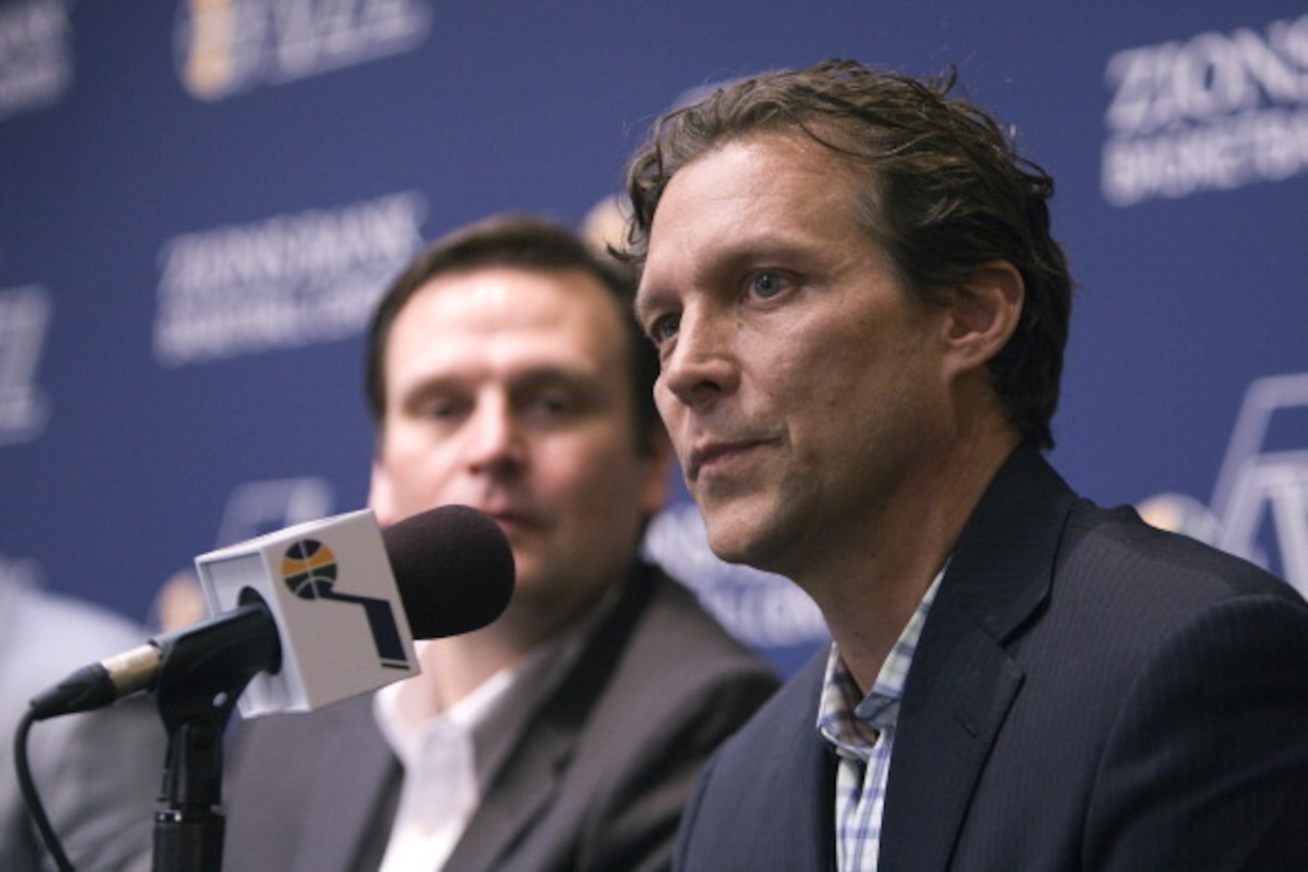 SALT LAKE CITY, UT - JUNE 27:  Quin Snyder Head Coach of the Utah Jazz during a press conference introducing the 2014 Draft players at the Zions Basketball Center on June 27, 2014 in Salt Lake City, Utah. NOTE TO USER: User expressly acknowledges and agre