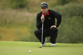 AALBORG, DENMARK - AUGUST 14:  Bradley Dredge of Wales putts on the ninth hole during the first round of the Made In Denmark at Himmerland Golf & Spa Resort on August 14, 2014 in Aalborg, Denmark.  (Photo by Andrew Redington/Getty Images)