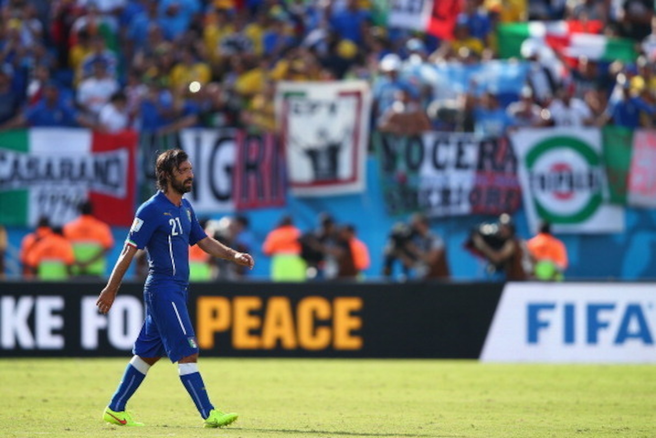 NATAL, BRAZIL - JUNE 24:  Andrea Pirlo of Italy looks dejected after a 1-0 defeat to Uruguay in the 2014 FIFA World Cup Brazil Group D match between Italy and Uruguay at Estadio das Dunas on June 24, 2014 in Natal, Brazil.  (Photo by Clive Rose/Getty Imag