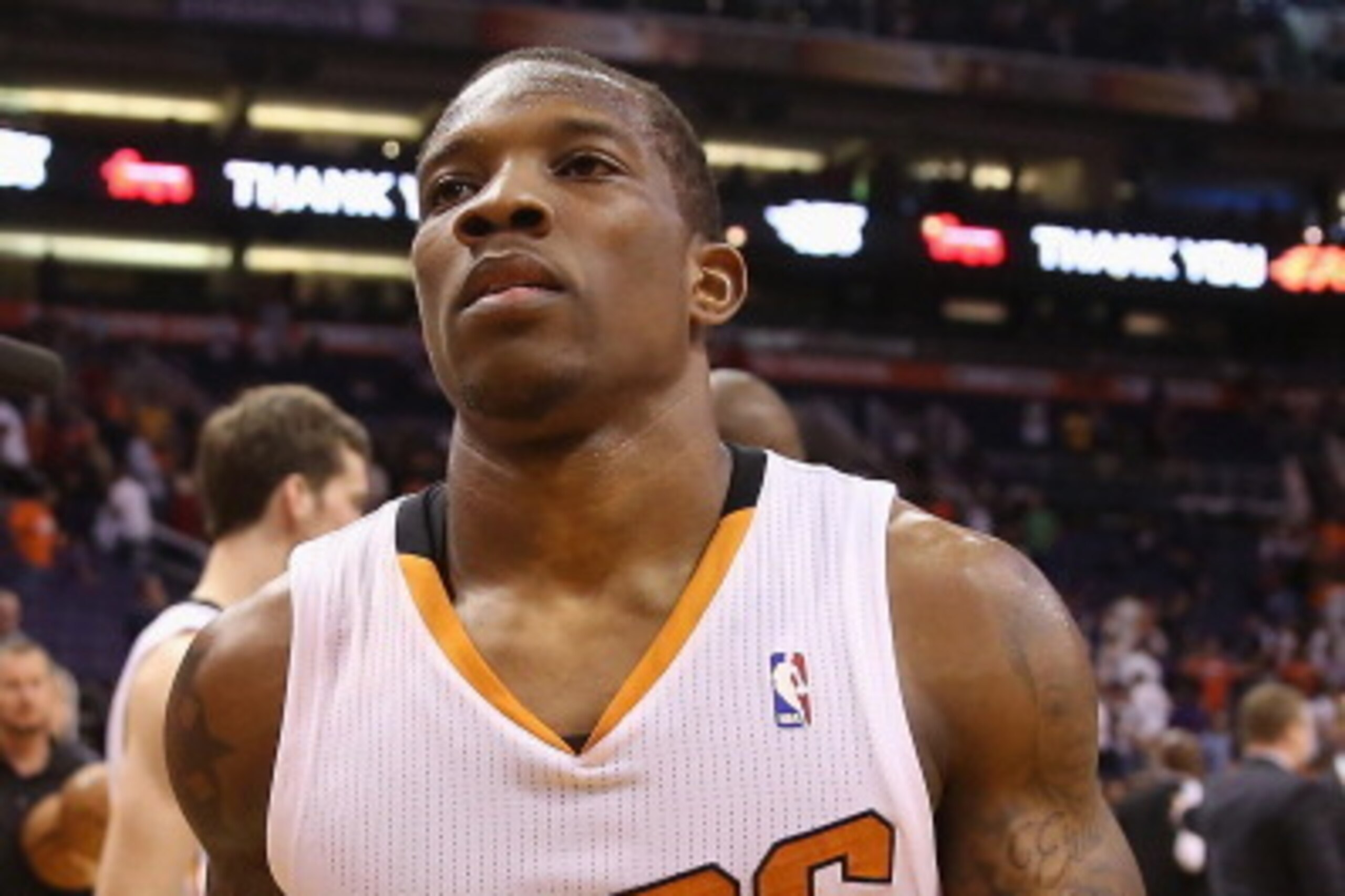 PHOENIX, AZ - APRIL 14:  Eric Bledsoe #2 of the Phoenix Suns walks off the court following the NBA game against the Memphis Grizzlies at US Airways Center on April 14, 2014 in Phoenix, Arizona.  The Grizzlies defeated the Suns 97-91. NOTE TO USER: User ex