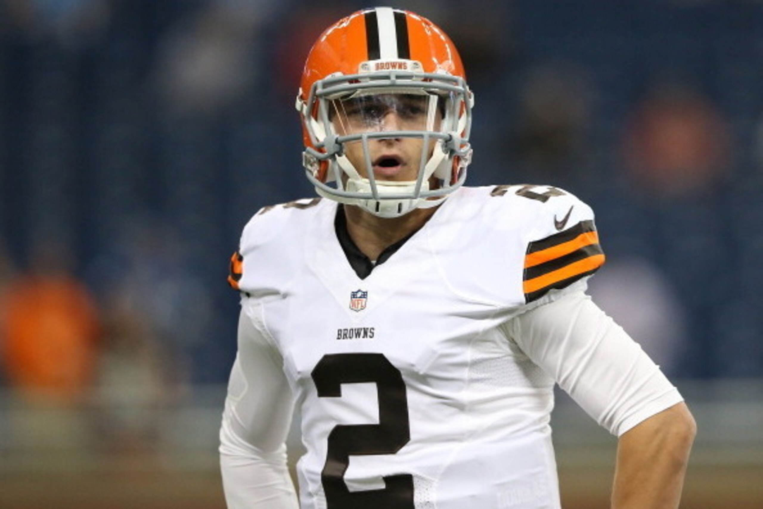 DETROIT, MI - AUGUST 09:  Johnny Manziel #2 of the Cleveland Browns warms up prior to the start of the preseason game against the Detroit Lions at Ford Field on August 9, 2014 in Detroit, Michigan. The Lions defeated the Browns 13-12 in a preseason game. 